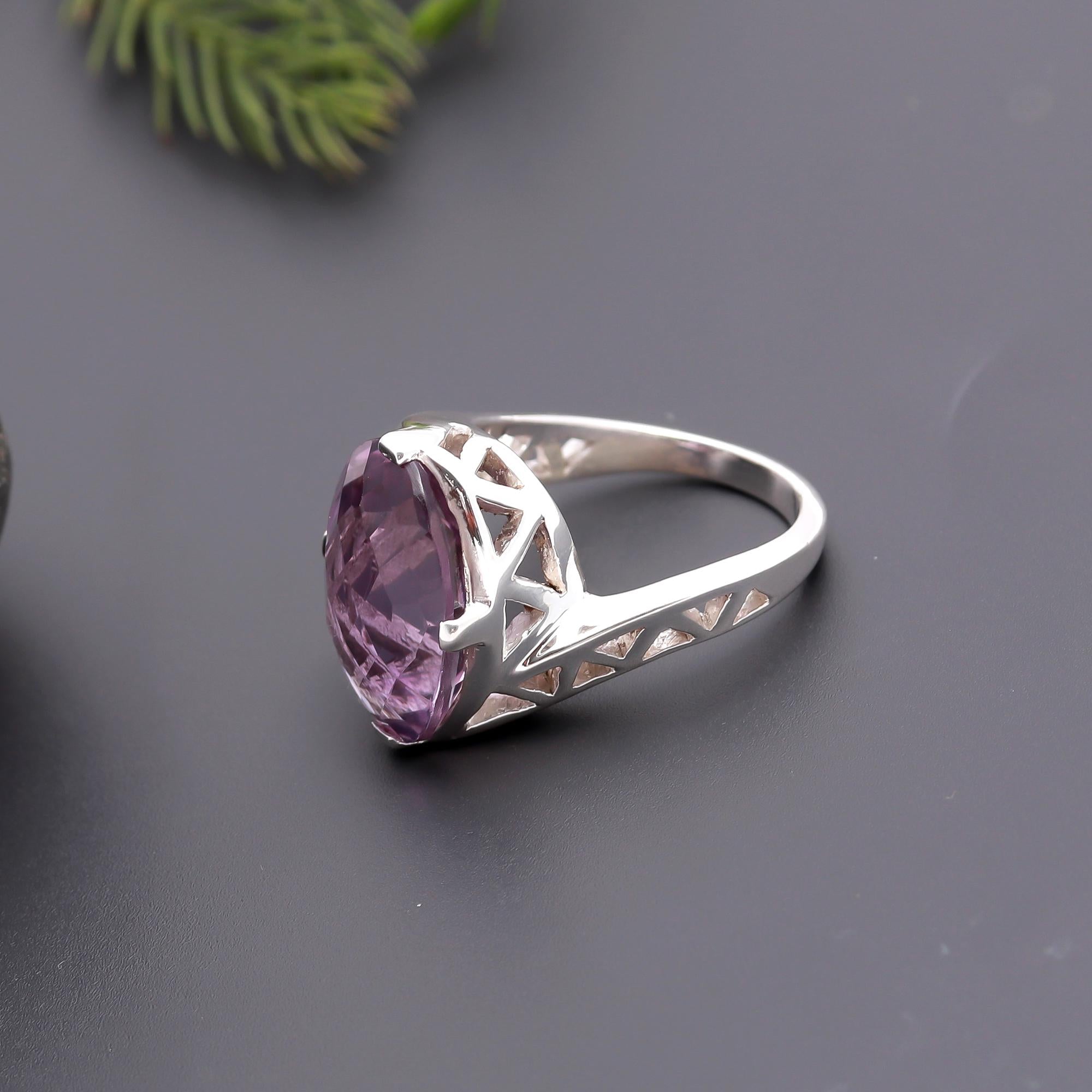 925 Silver Amethyst Solitaire Ring