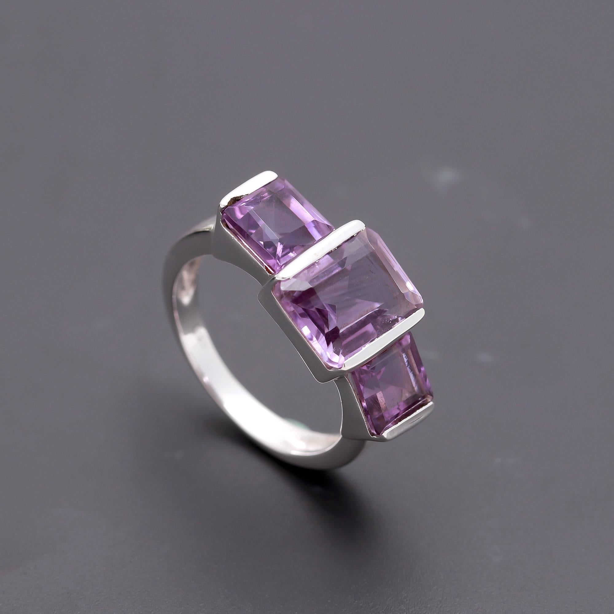 925 Silver Triple Amethyst Ring