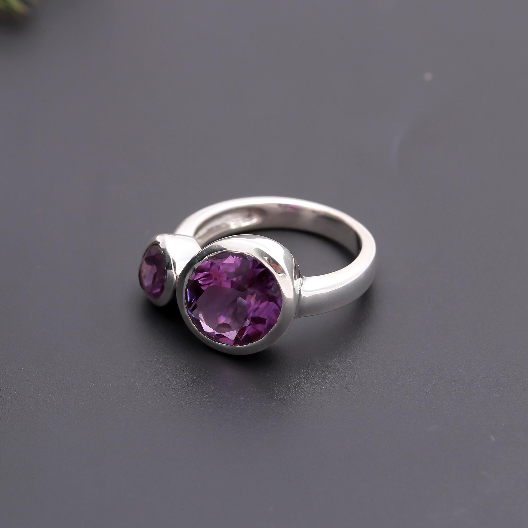 925 Silver Double Amethyst Ring