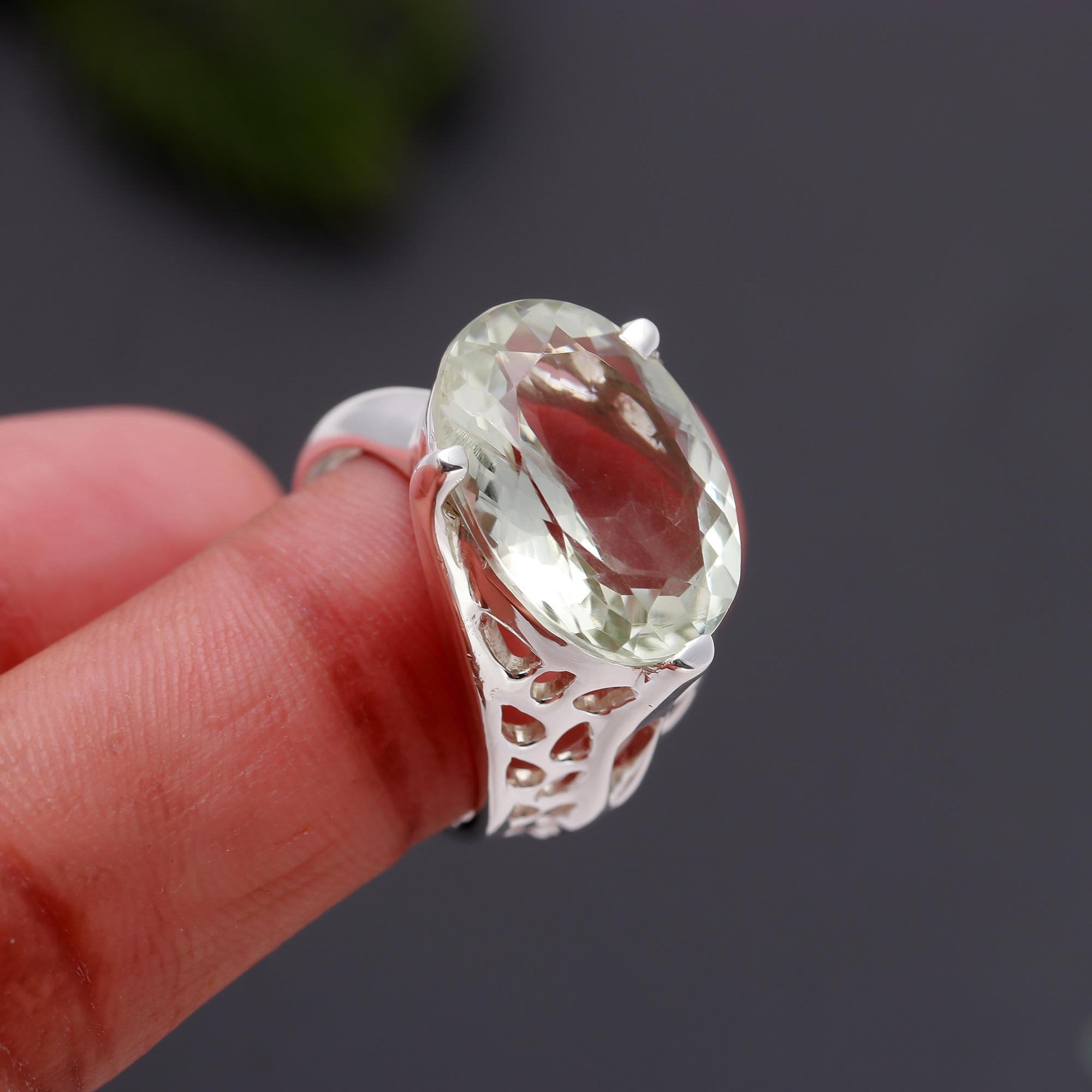 925 Silver Green Amethyst Statement Ring