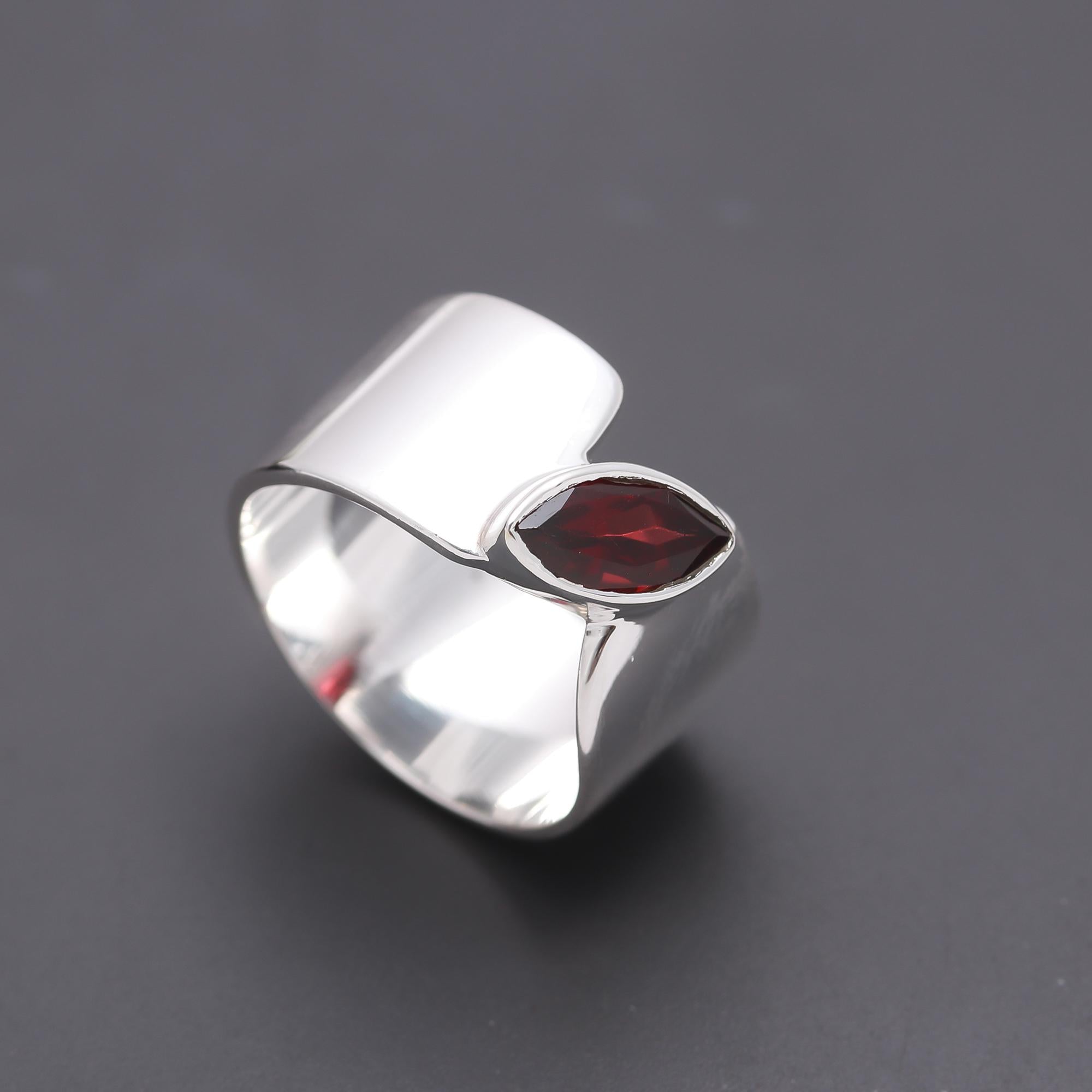 925 Silver Marquise Garnet Adjustable Ring