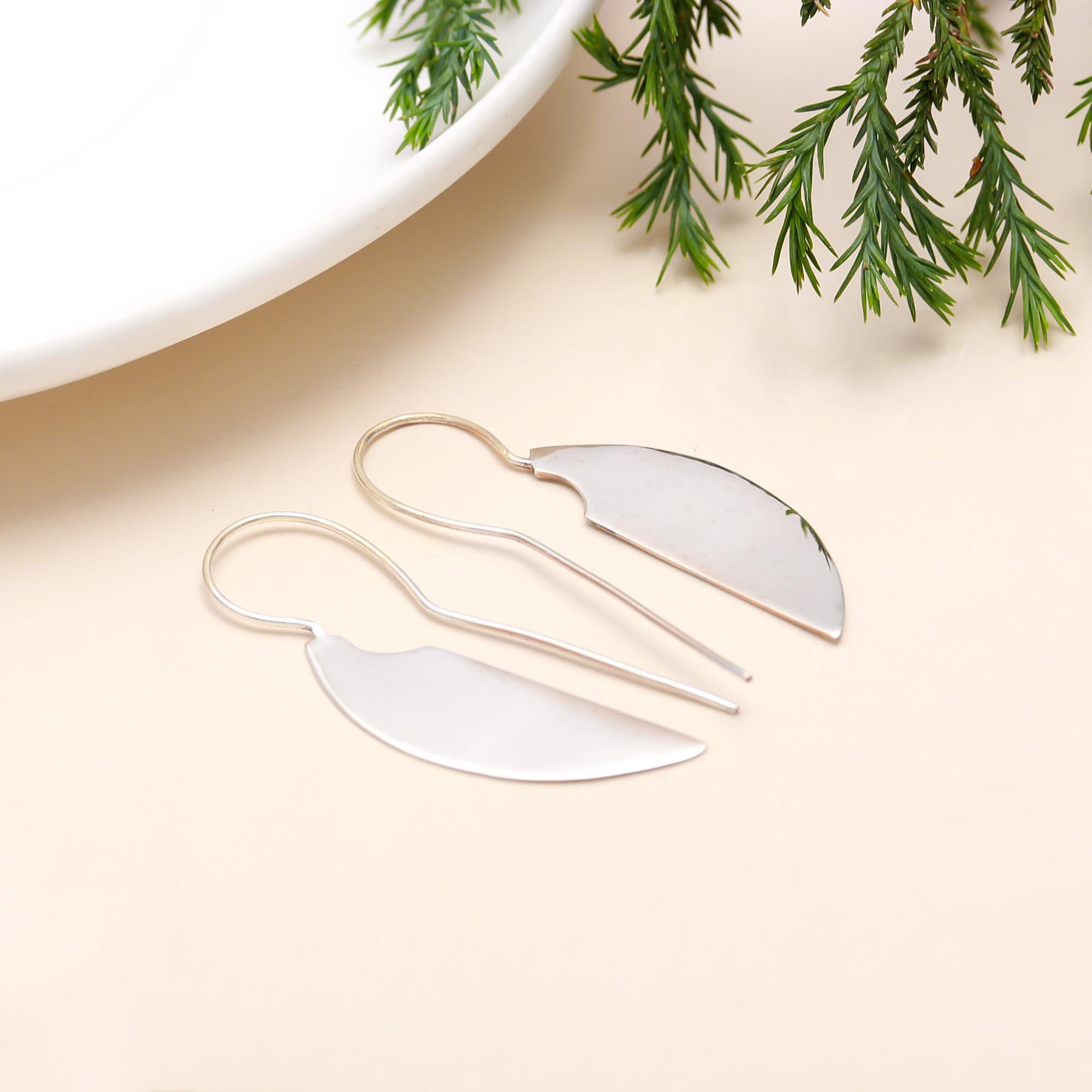 The Silver Wing: Modern Abstract Leaf Earrings