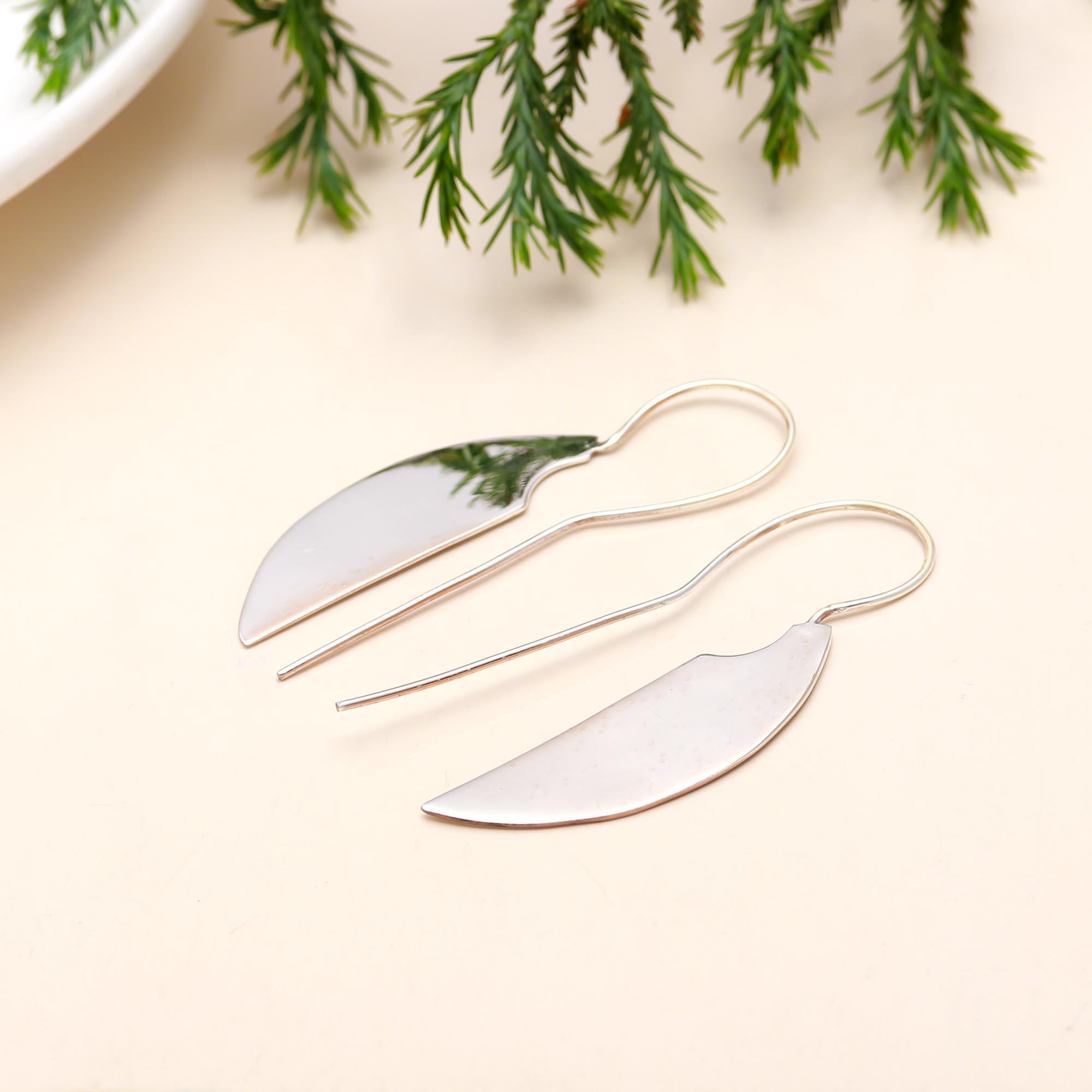 The Silver Wing: Modern Abstract Leaf Earrings