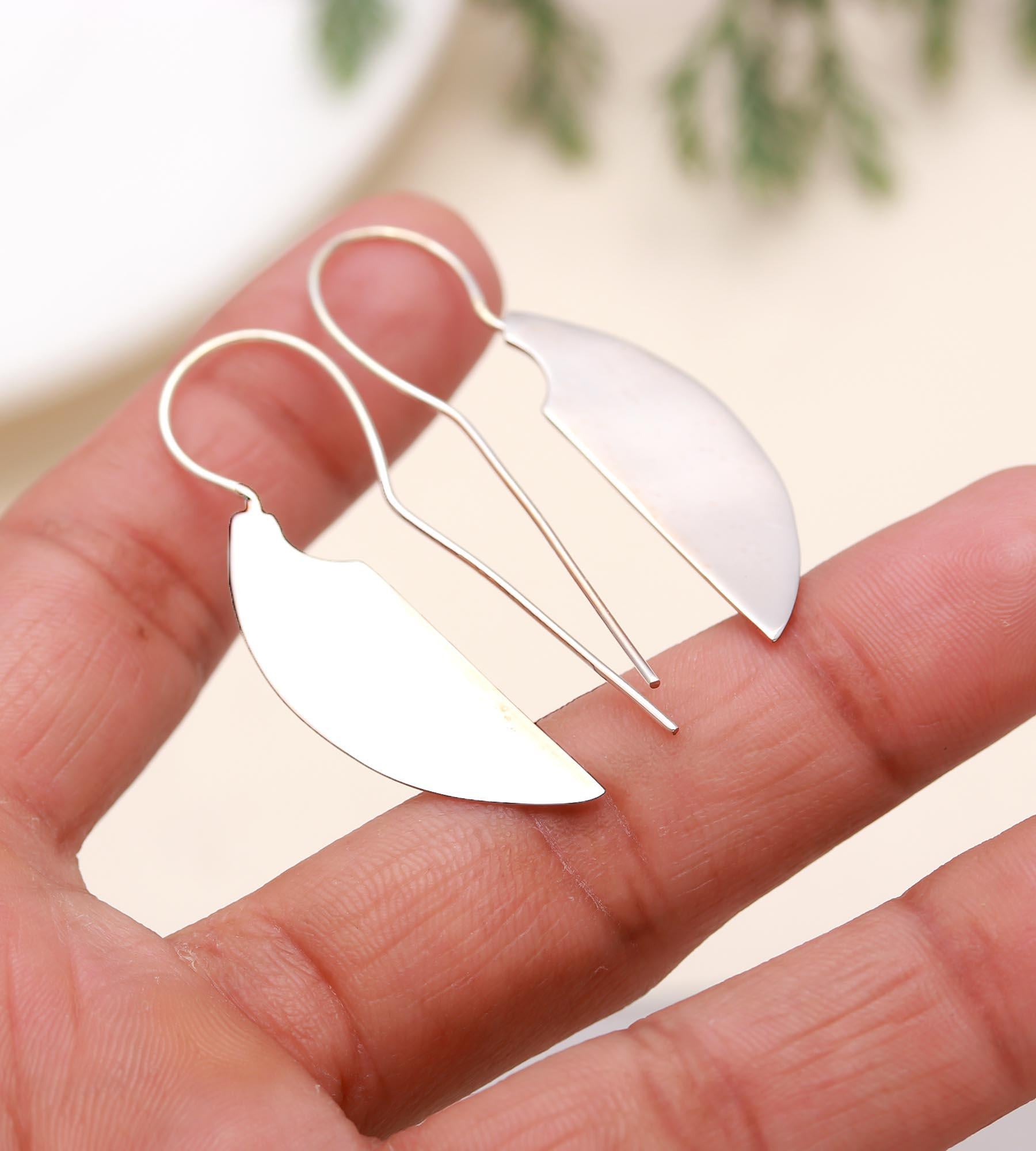 The Silver Wing: Modern Abstract Leaf Earrings