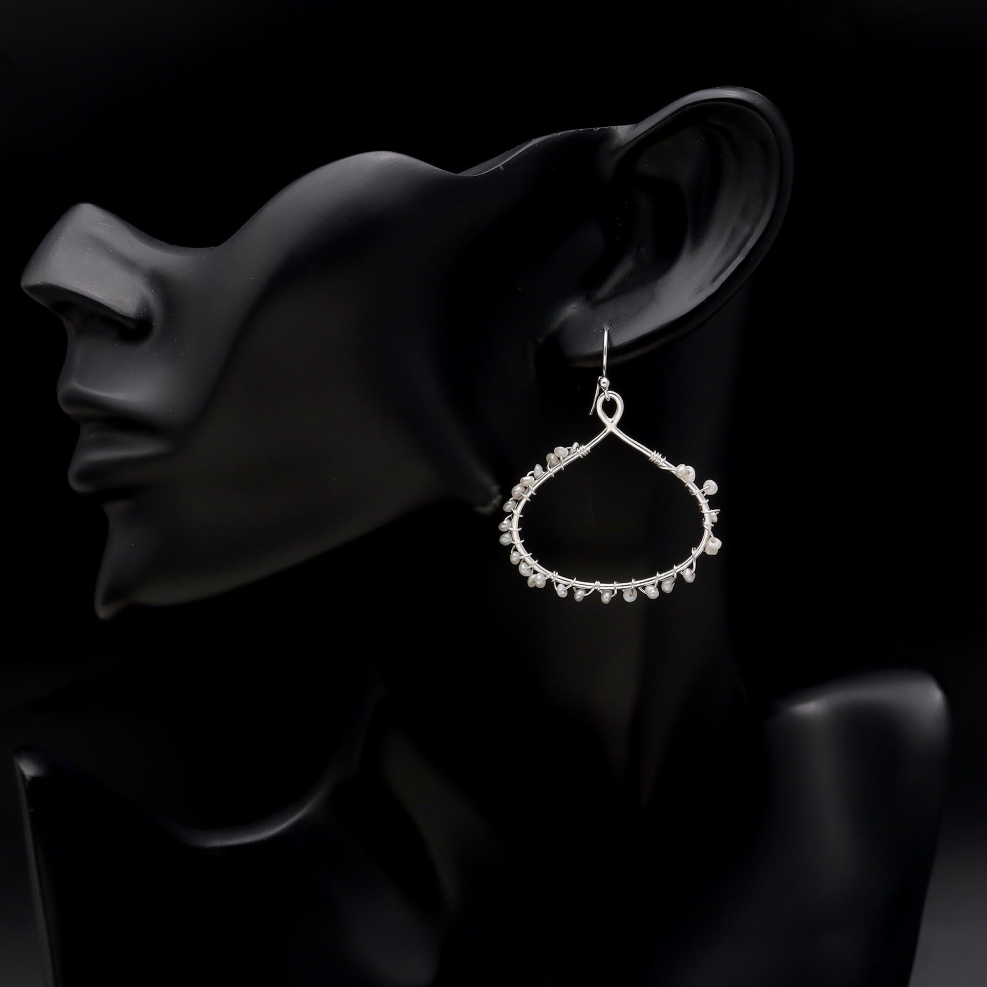 The Ethereal Wreath: Seed Pearl & Silver Teardrop Drops