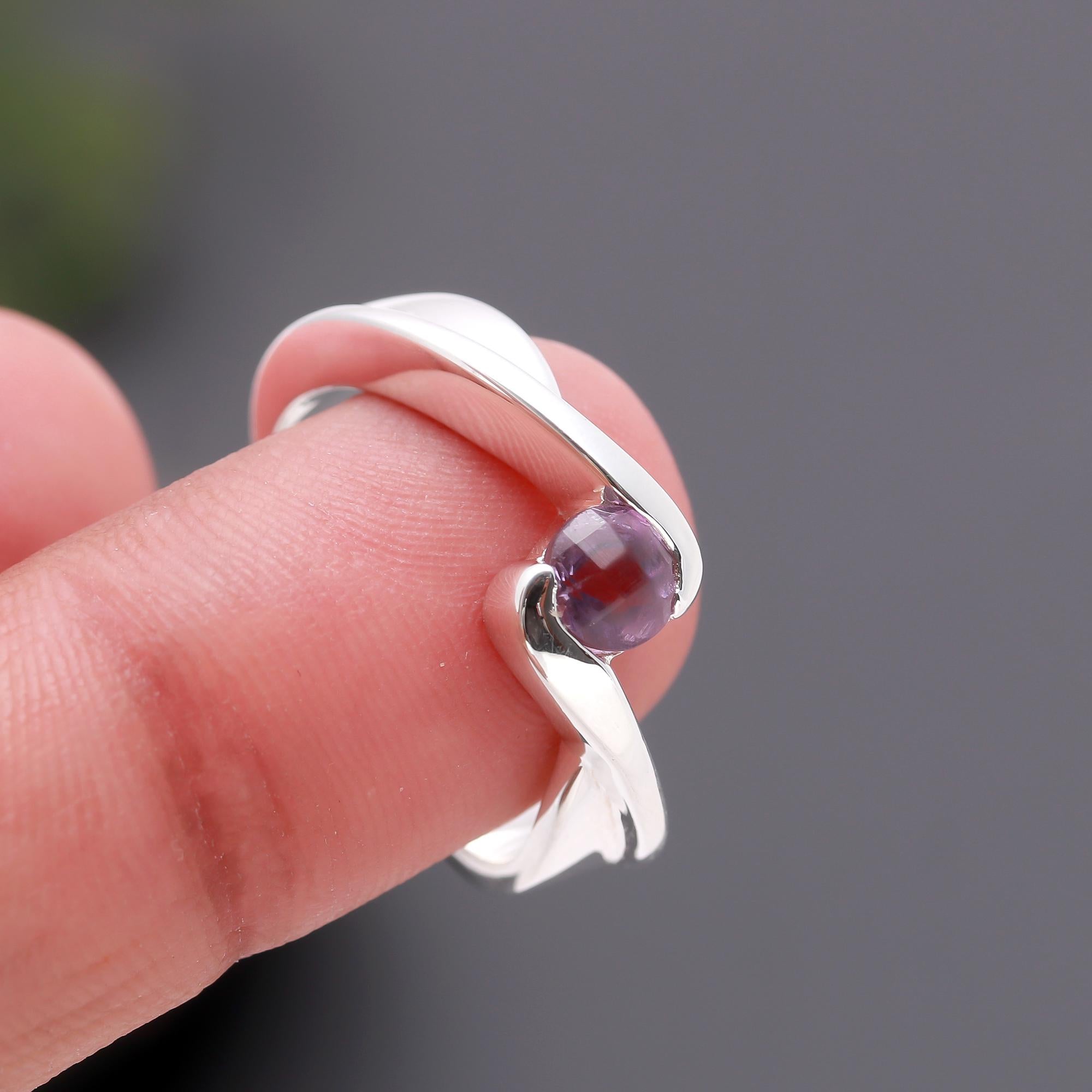 925 Silver Twisted Amethyst Ring