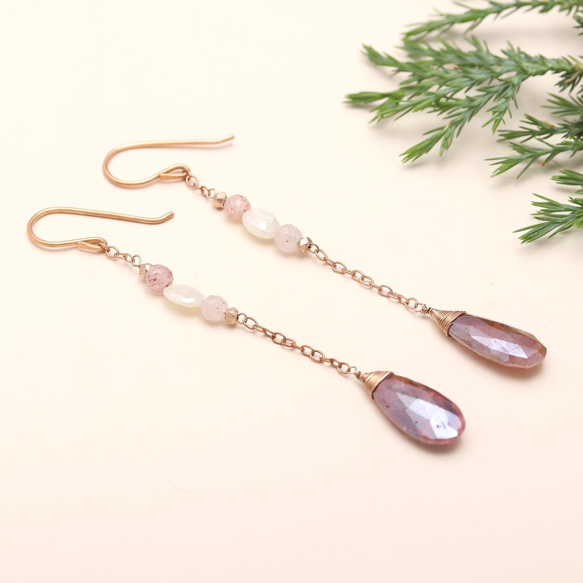 The Rose Dust Linear Chains: Mixed Gemstone Drops