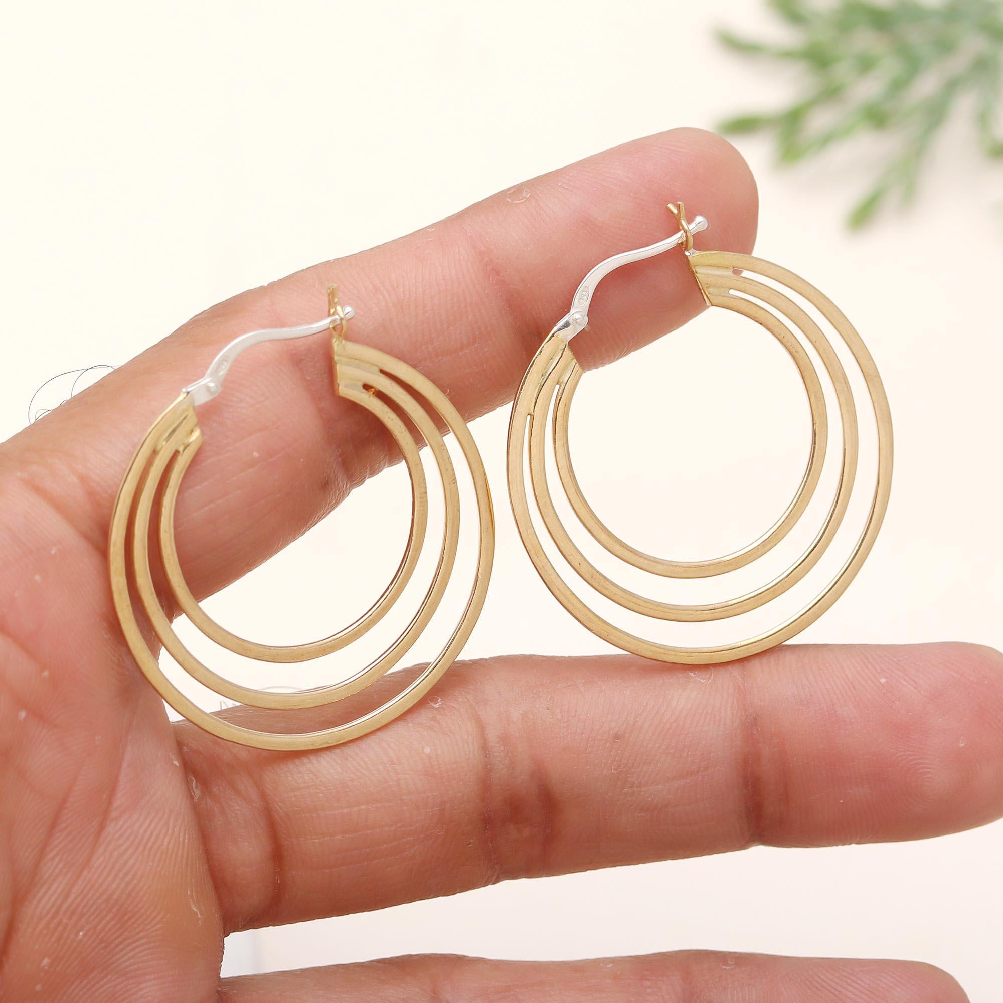 The Golden Trinity: Triple Layer Gold Hoop Earrings