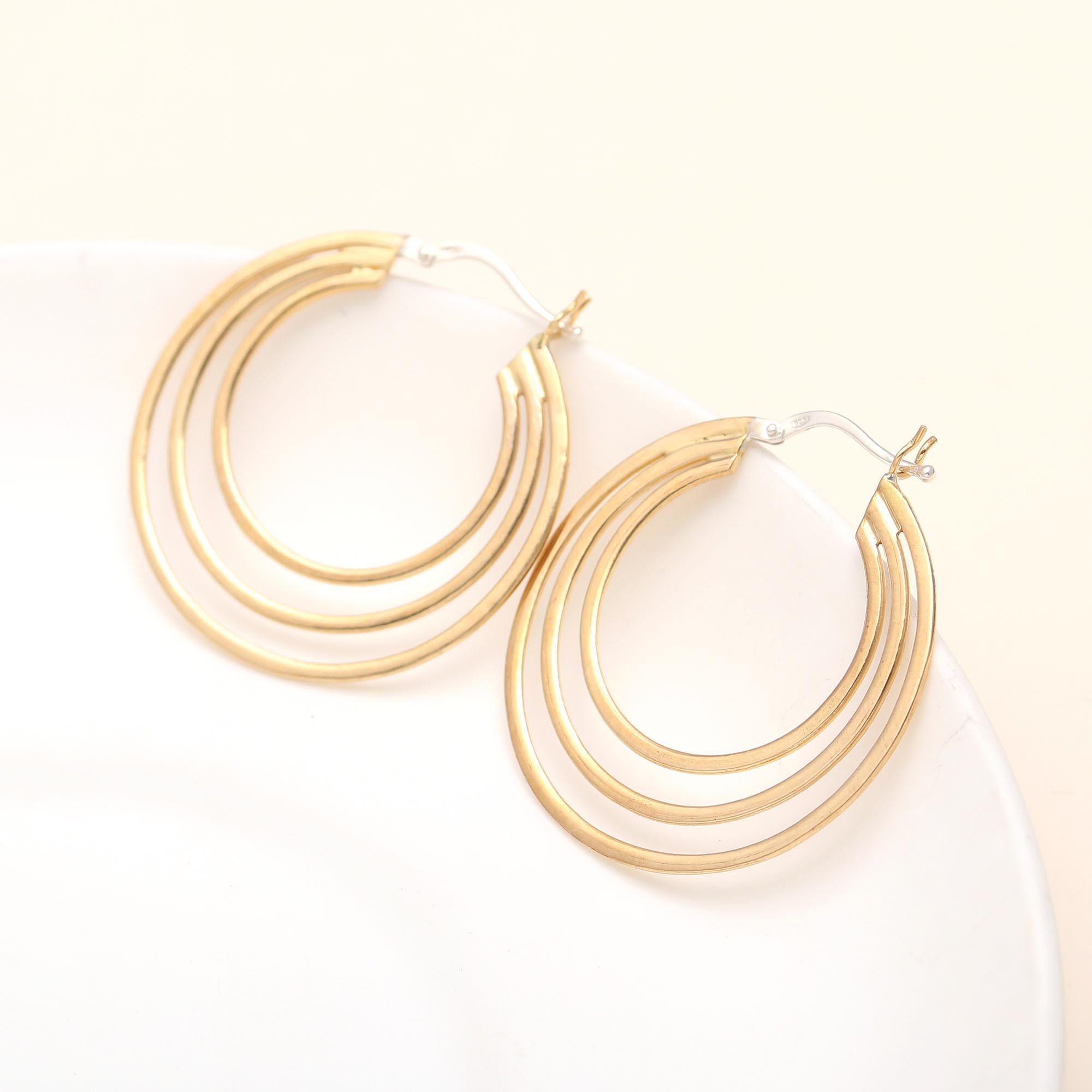 The Golden Trinity: Triple Layer Gold Hoop Earrings