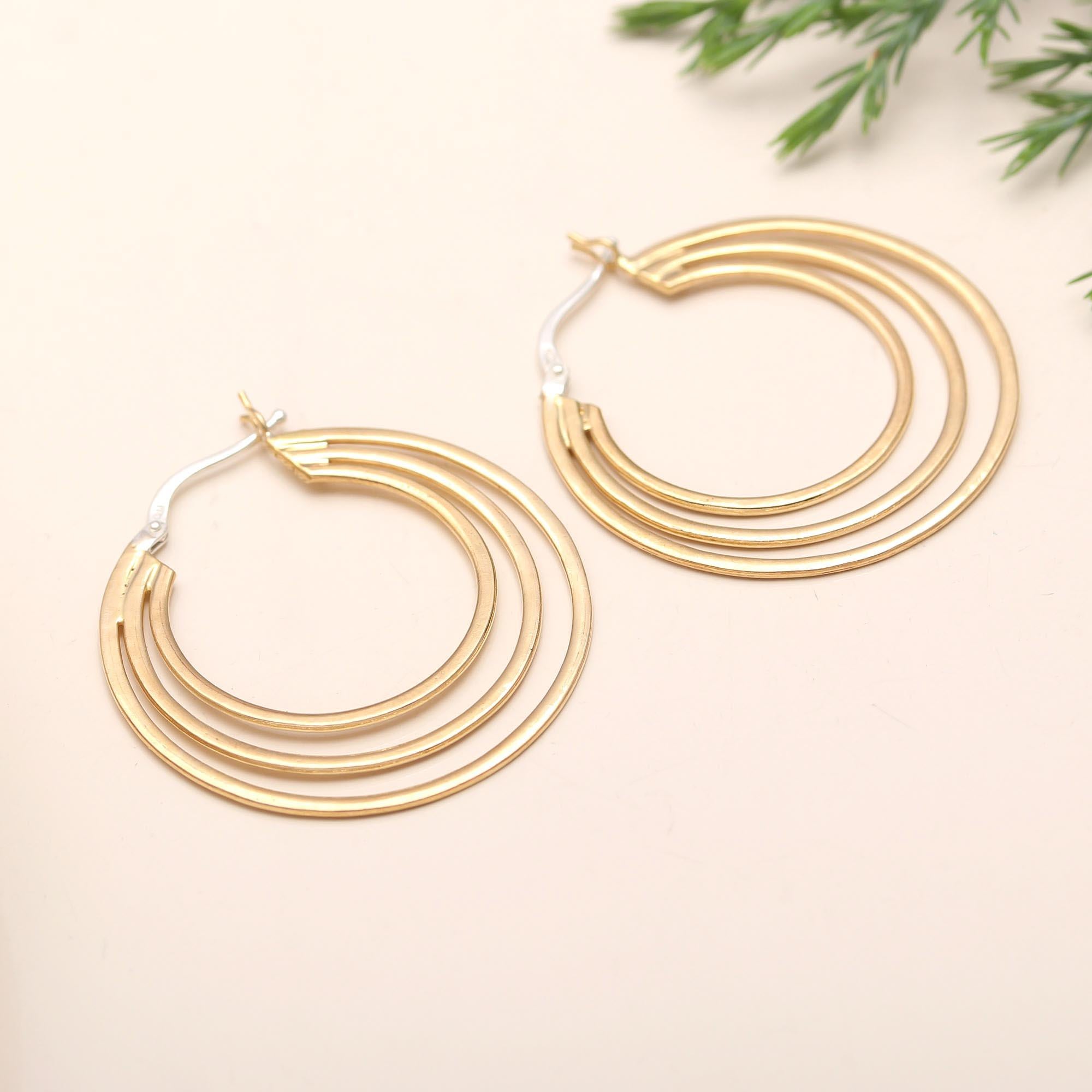 The Golden Trinity: Triple Layer Gold Hoop Earrings