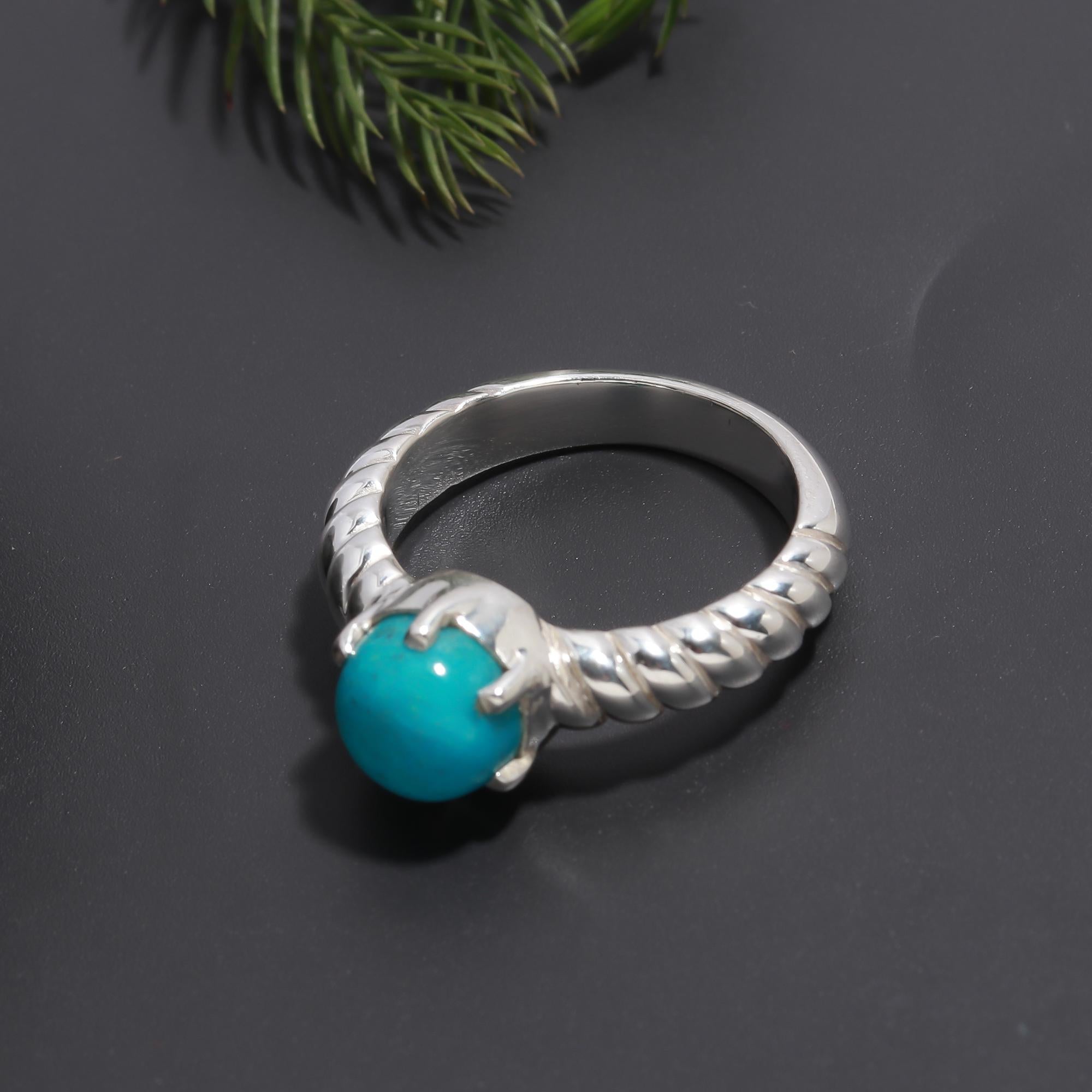 925 Silver Turquoise Solitaire Ring