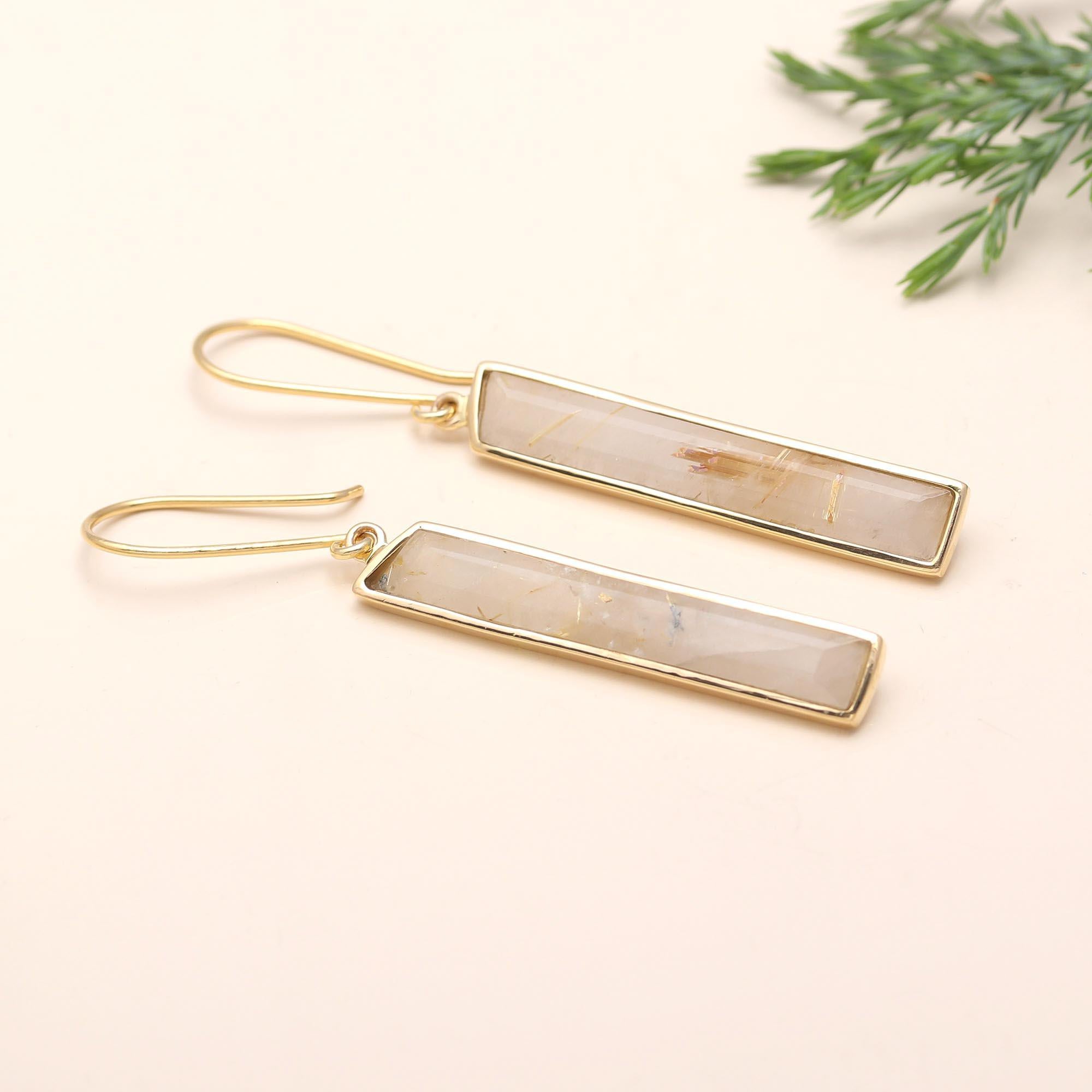 The Golden Rutilated Bars: Quartz Rectangular Drops