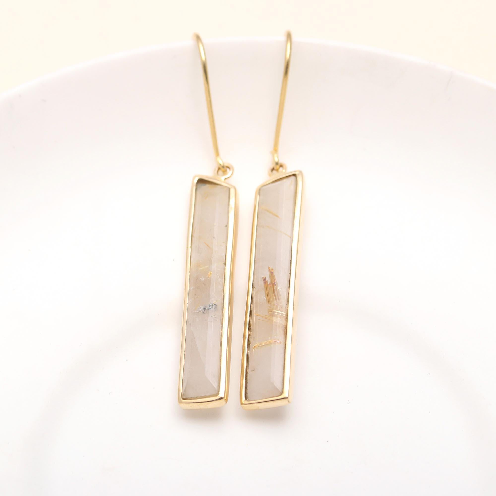 The Golden Rutilated Bars: Quartz Rectangular Drops