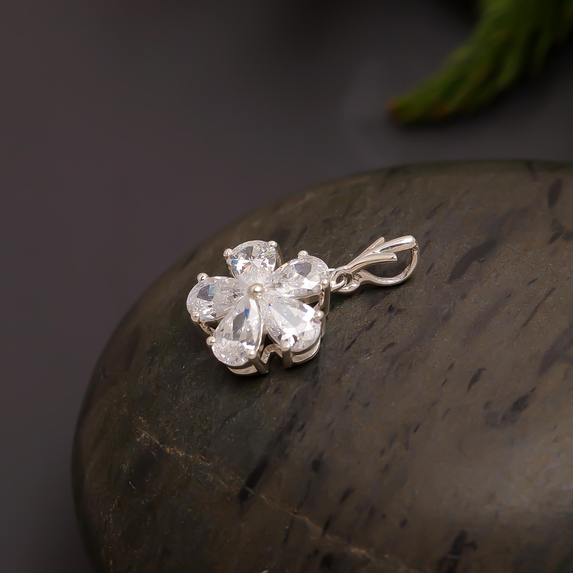 925 Silver Five-Petal CZ Flower Pendant