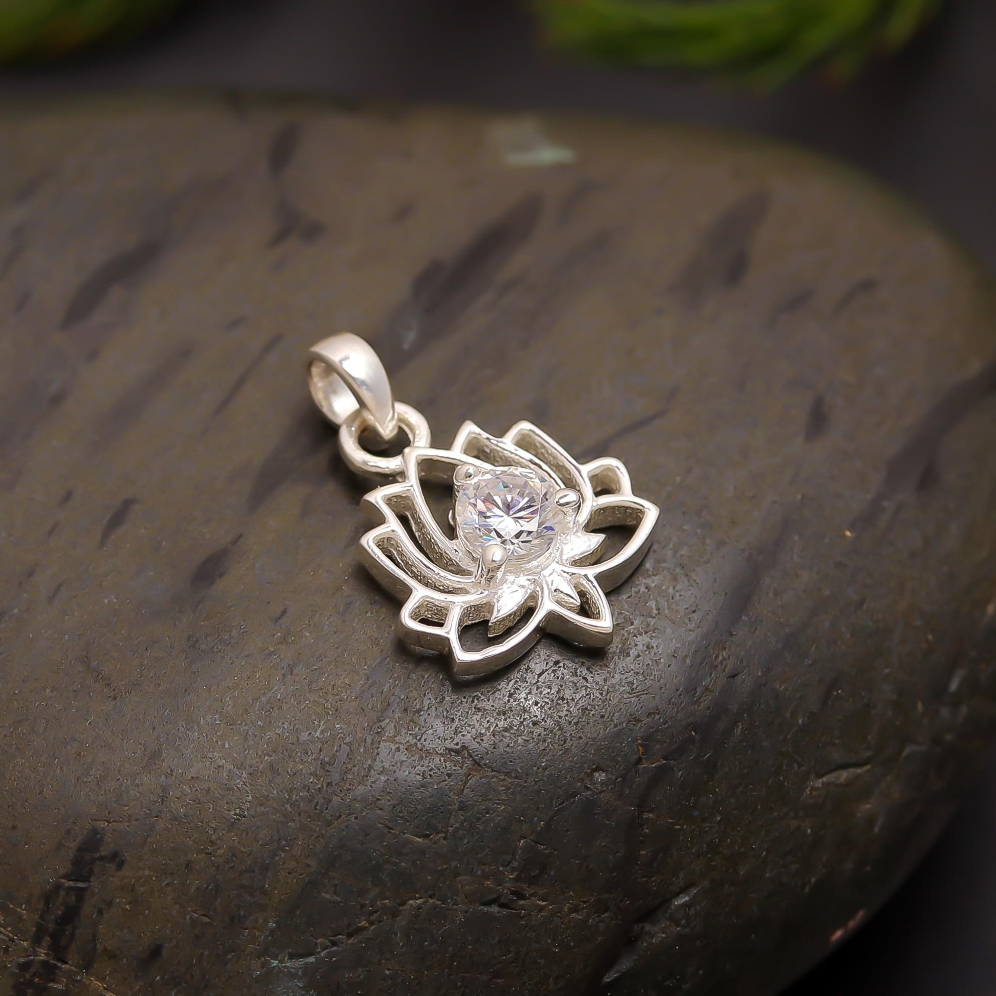 925 Silver Lotus Bloom CZ Pendant