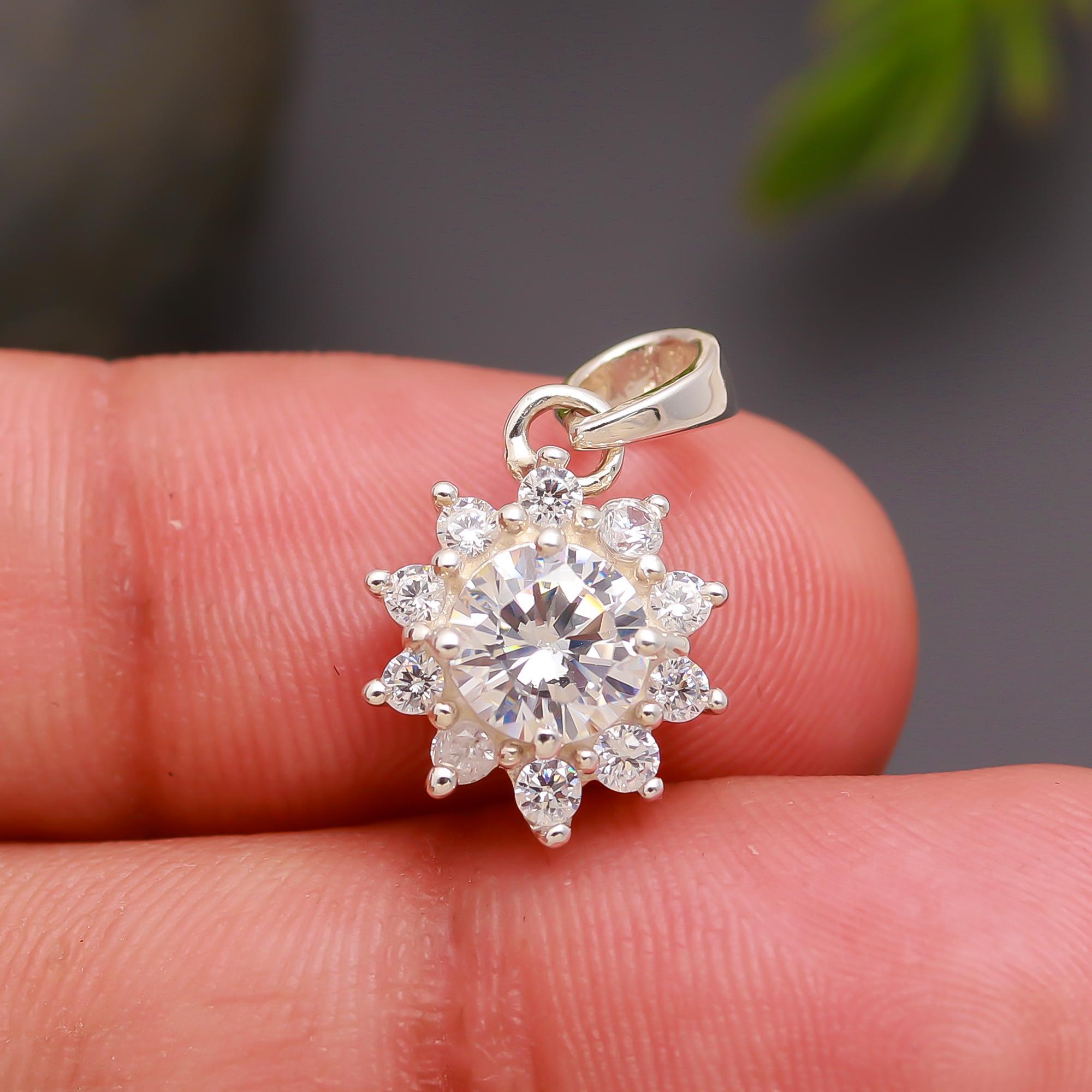 925 Silver Sunburst Halo Pendant