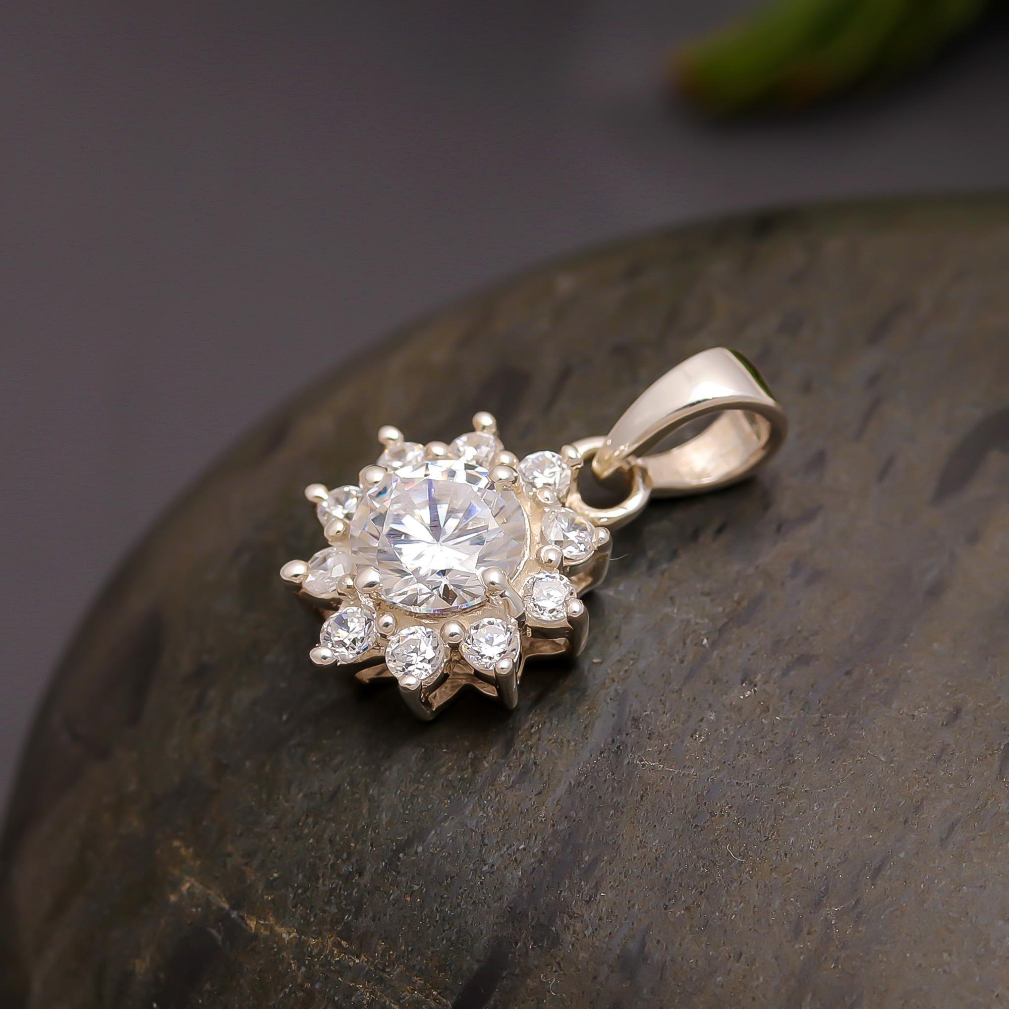 925 Silver Sunburst Halo Pendant