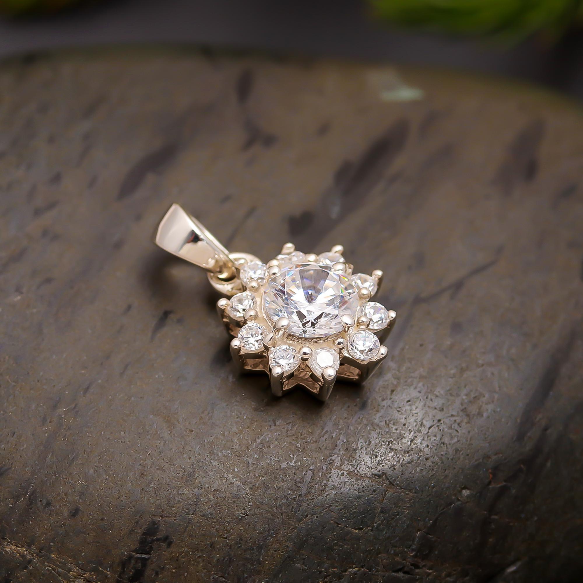 925 Silver Sunburst Halo Pendant