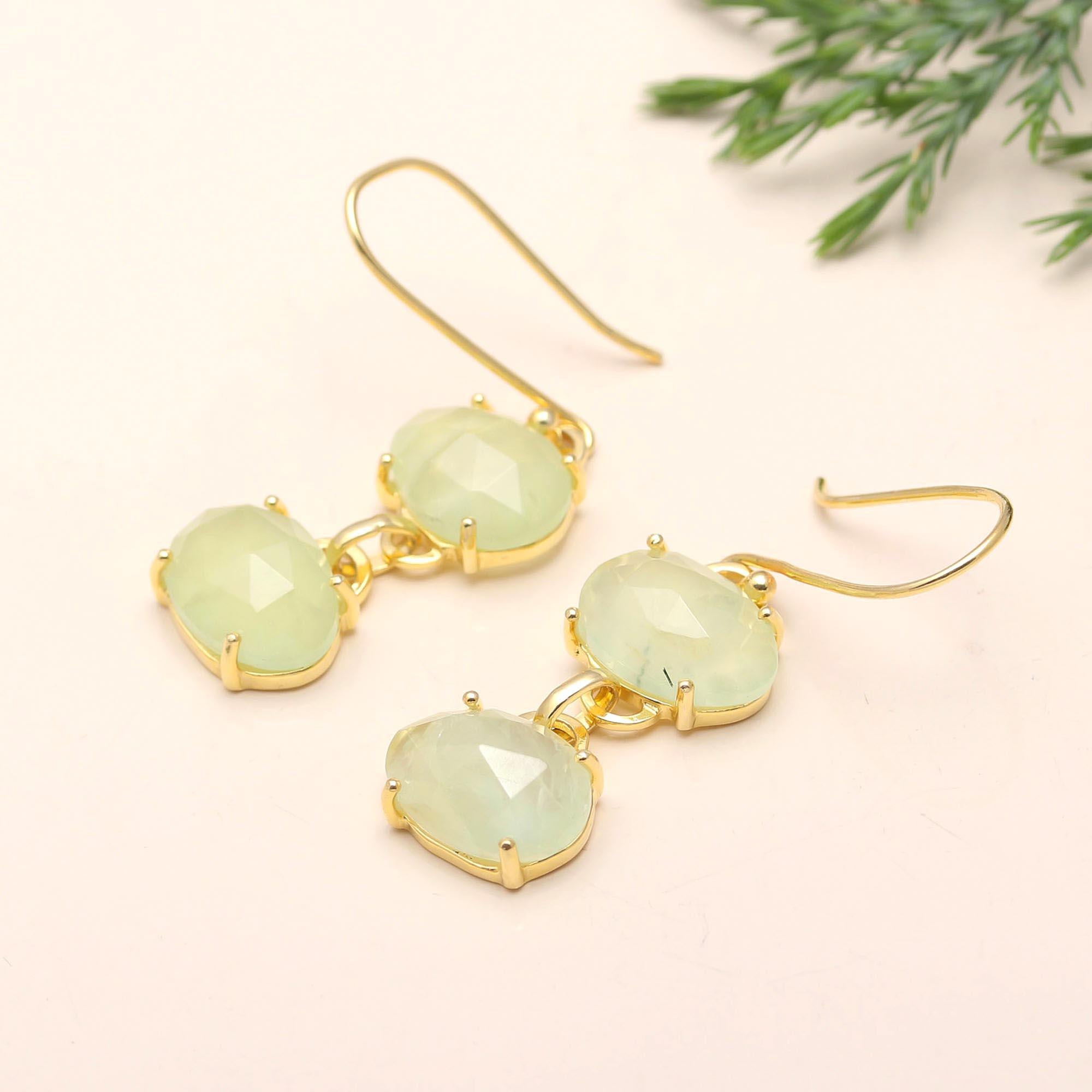 The Verdant Cascade: Green Aventurine Silver Triple Drop Earrings