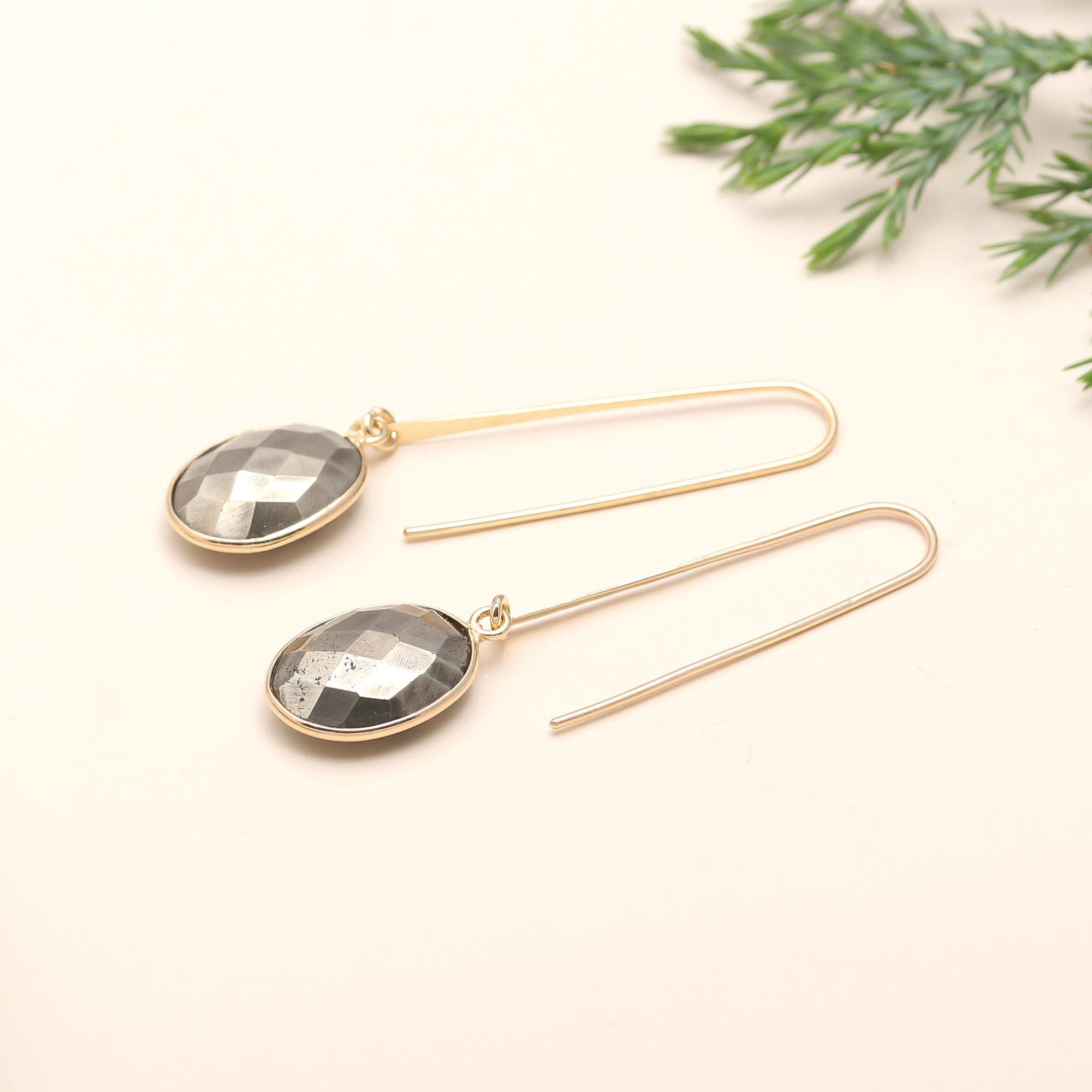 The Metallic Oval Drops: Pyrite & Gold Earrings