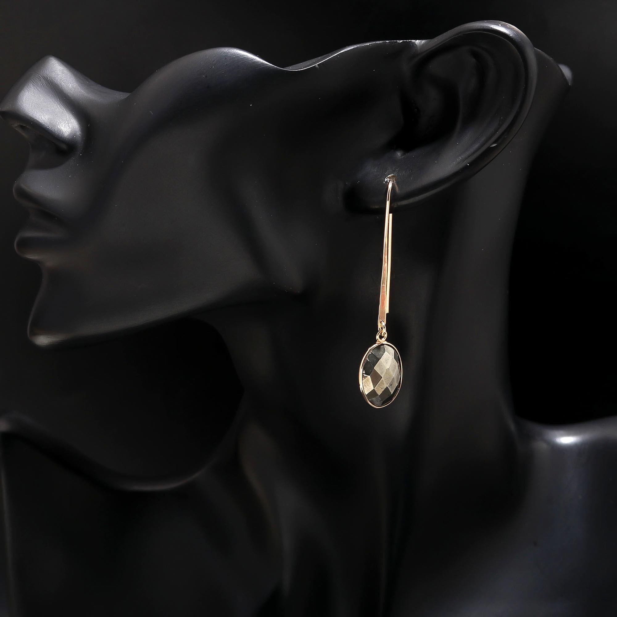 The Metallic Oval Drops: Pyrite & Gold Earrings