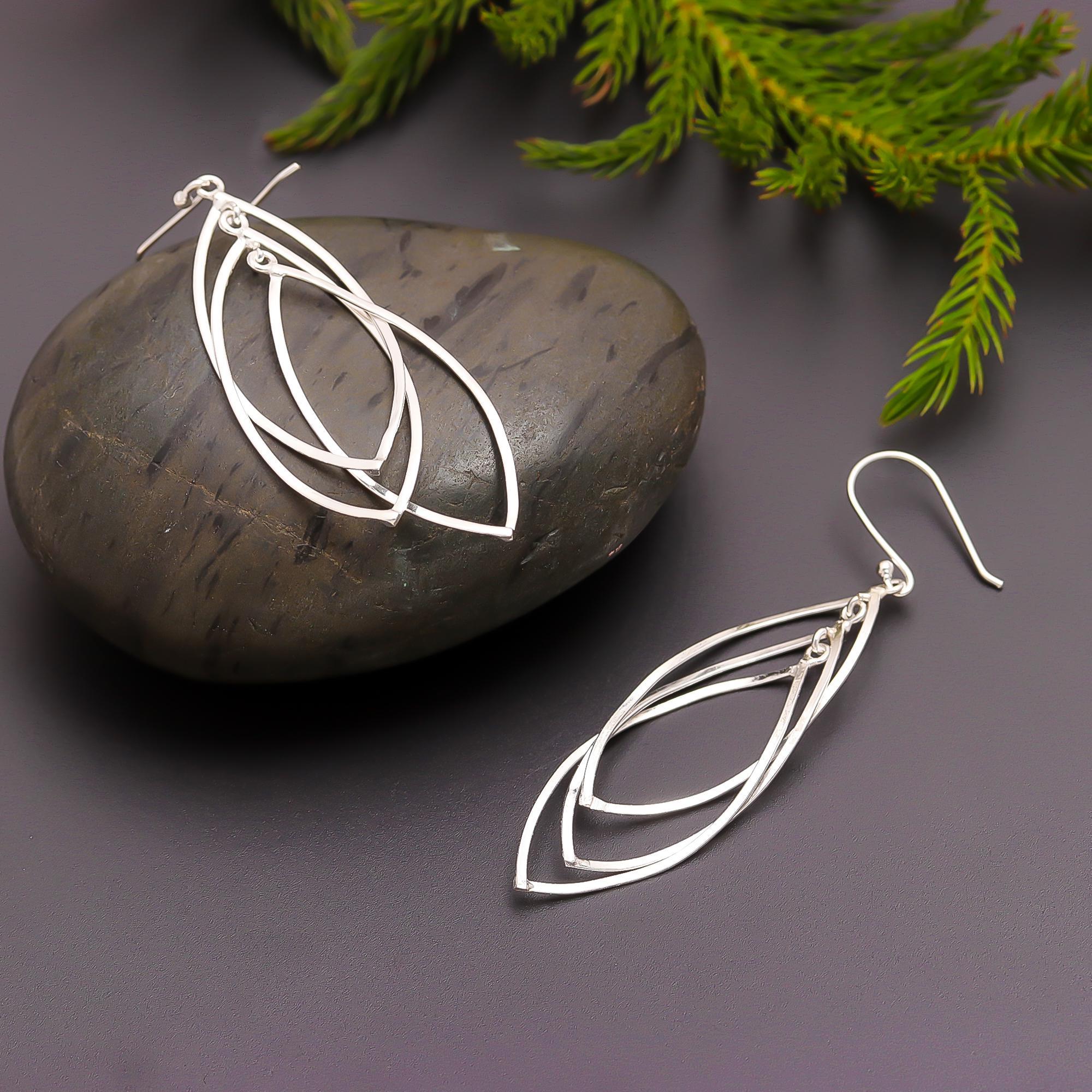 925 Silver Layered Petal Drop Earrings