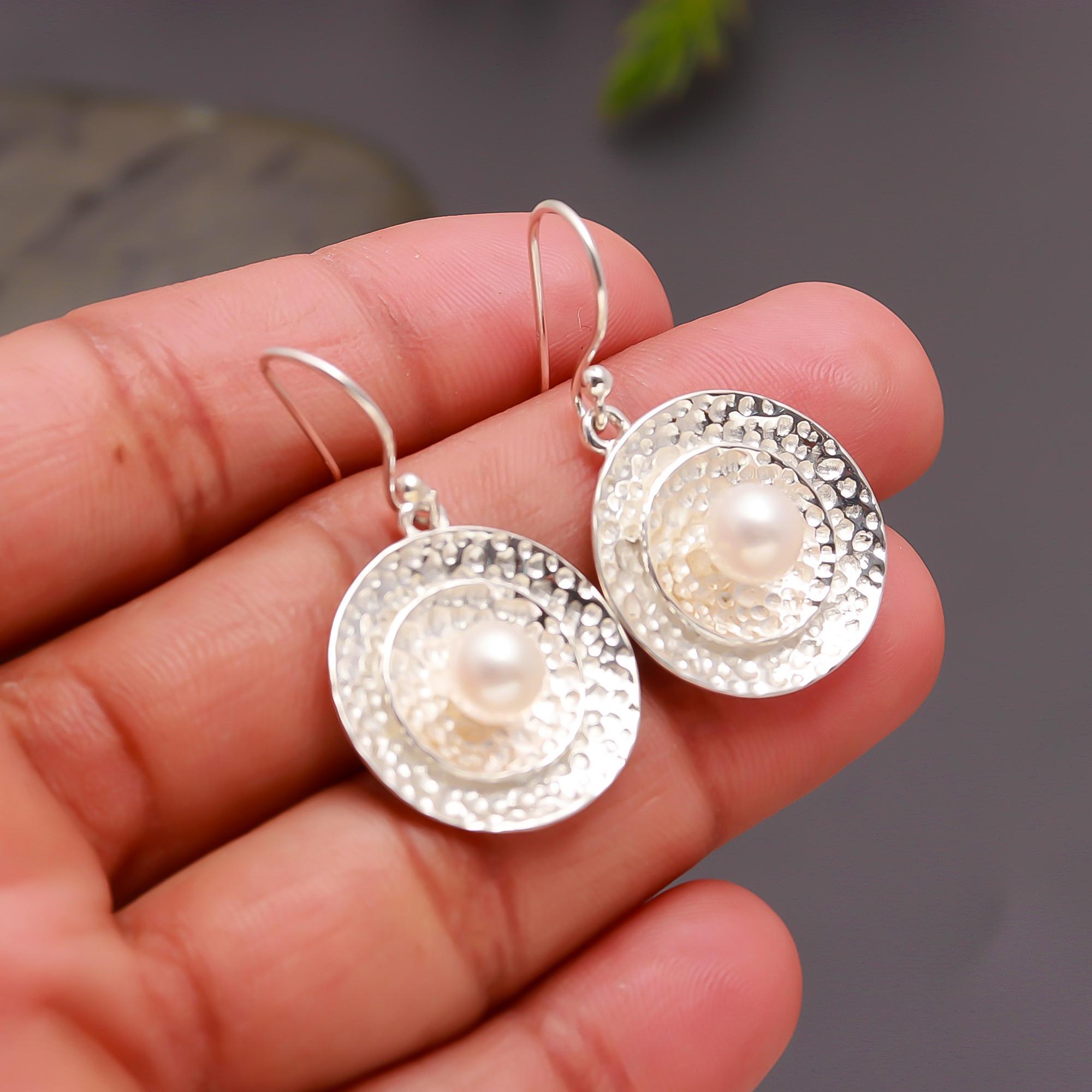 925 Silver Textured Pearl Drop Earrings
