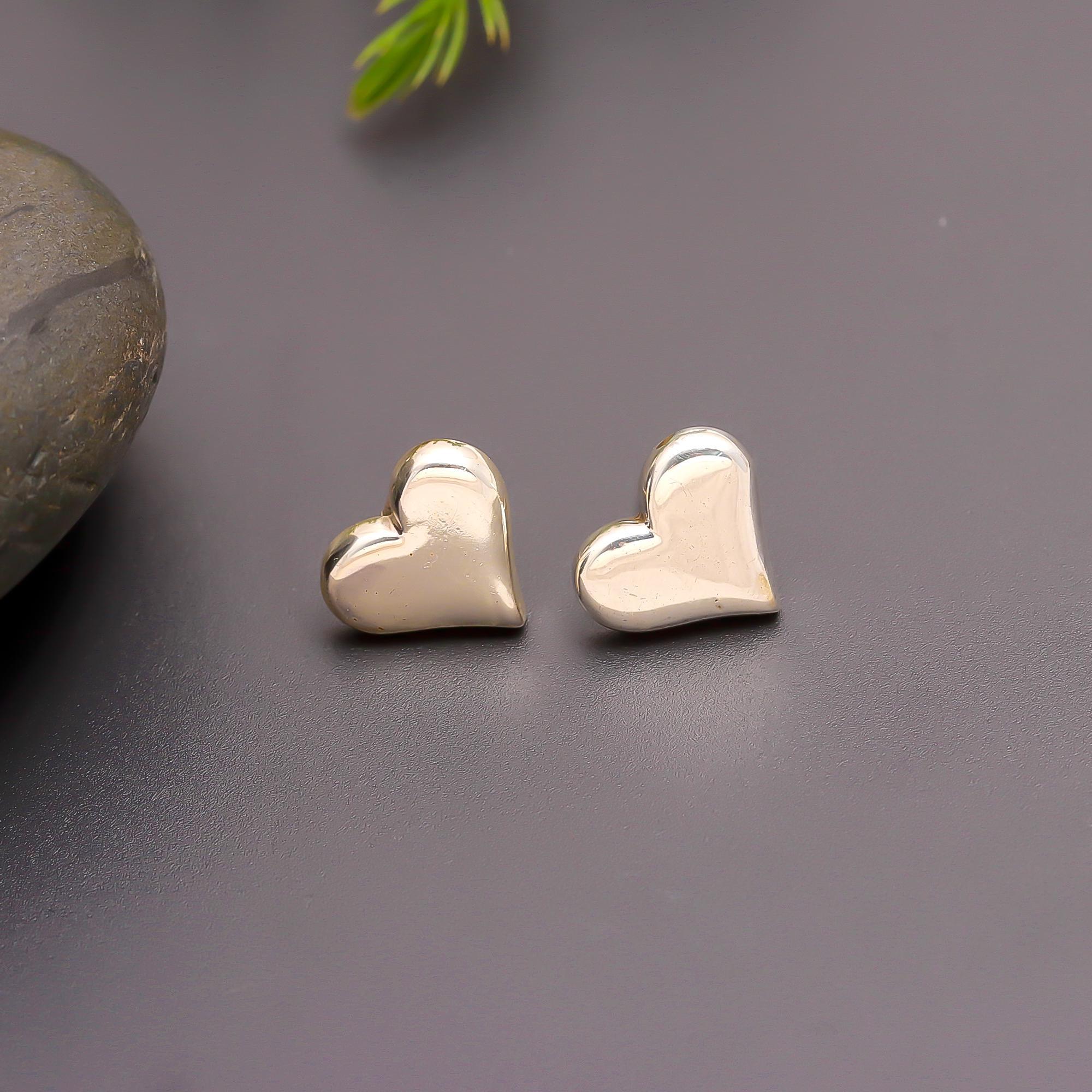 The Sterling Affection: Puffed Silver Heart Stud Earrings