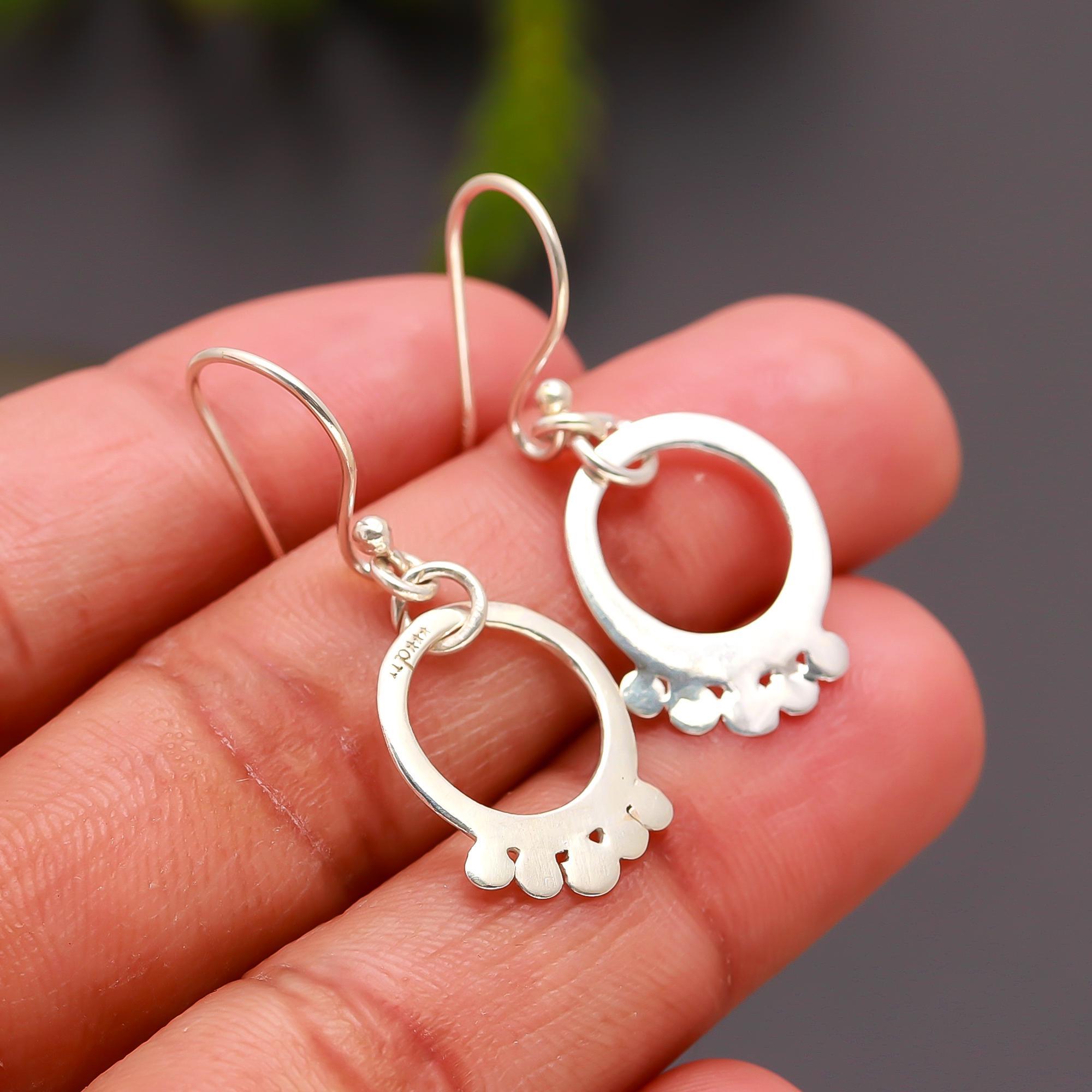 925 Silver Boho Chic Circle Drop Earrings