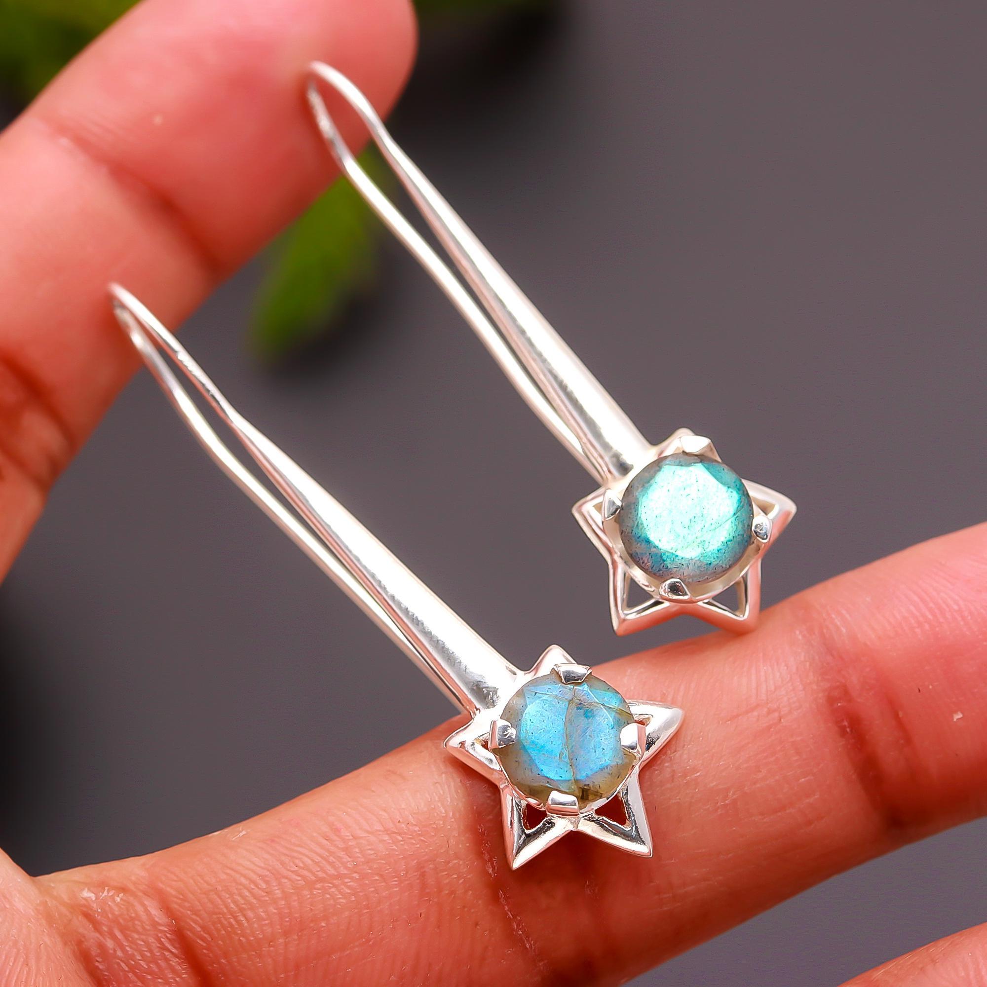 925 Silver Labradorite Star Drop Earrings