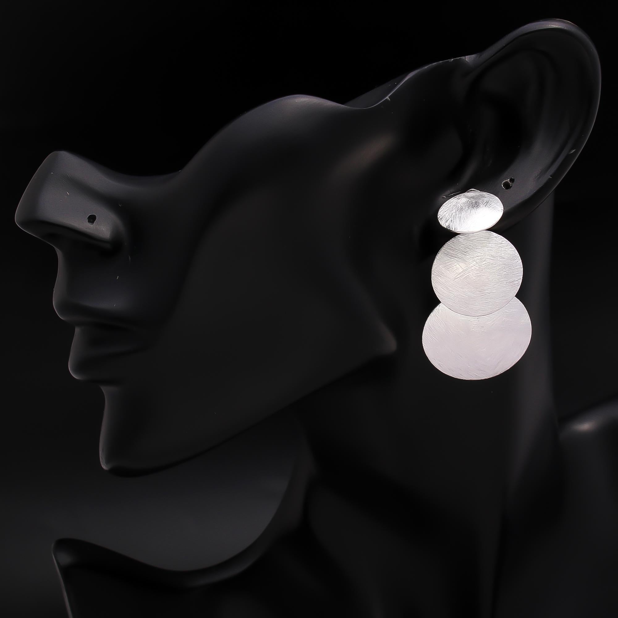 925 Silver Brushed Circle Cascade Earrings