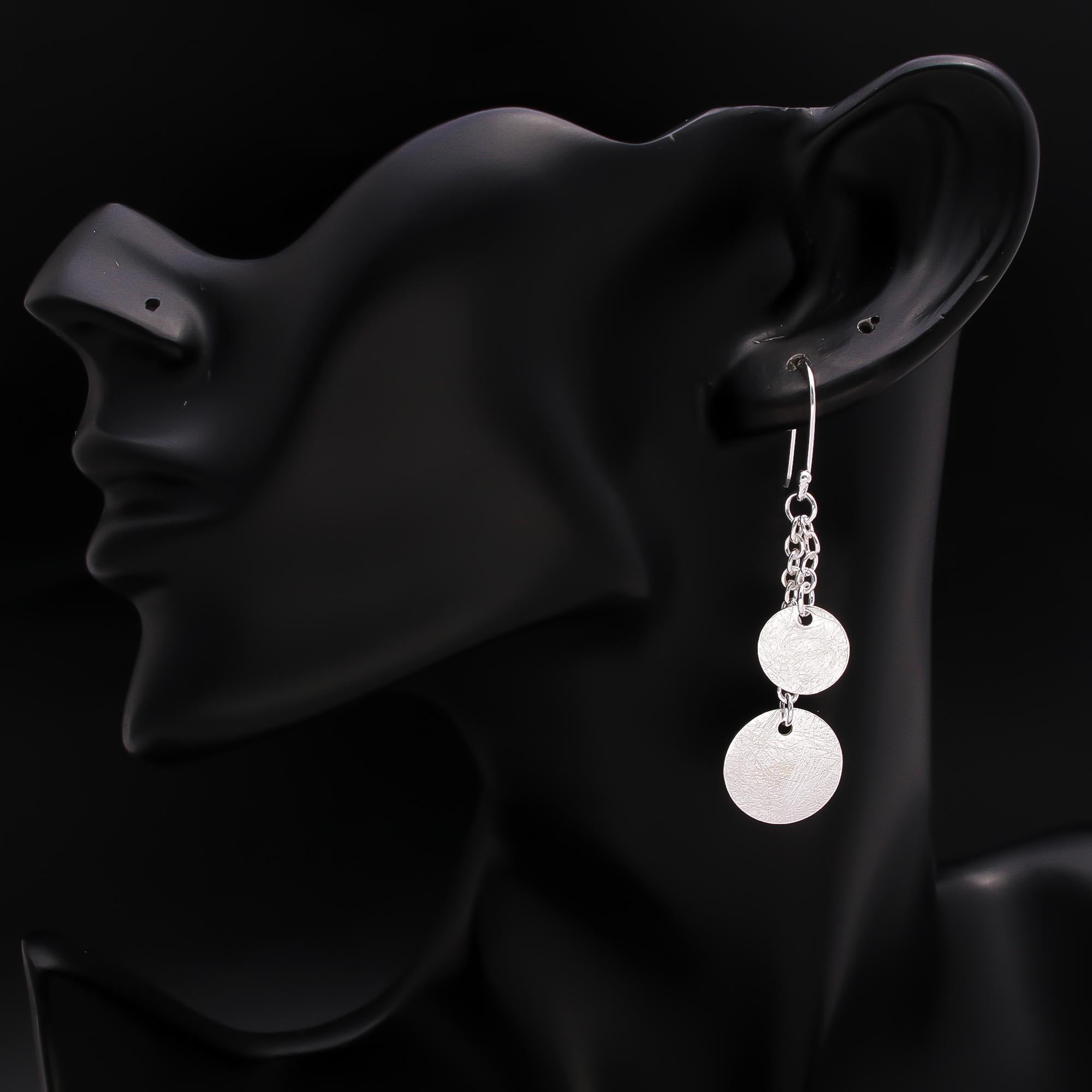 925 Silver Textured Chain Disc Dangle Earrings