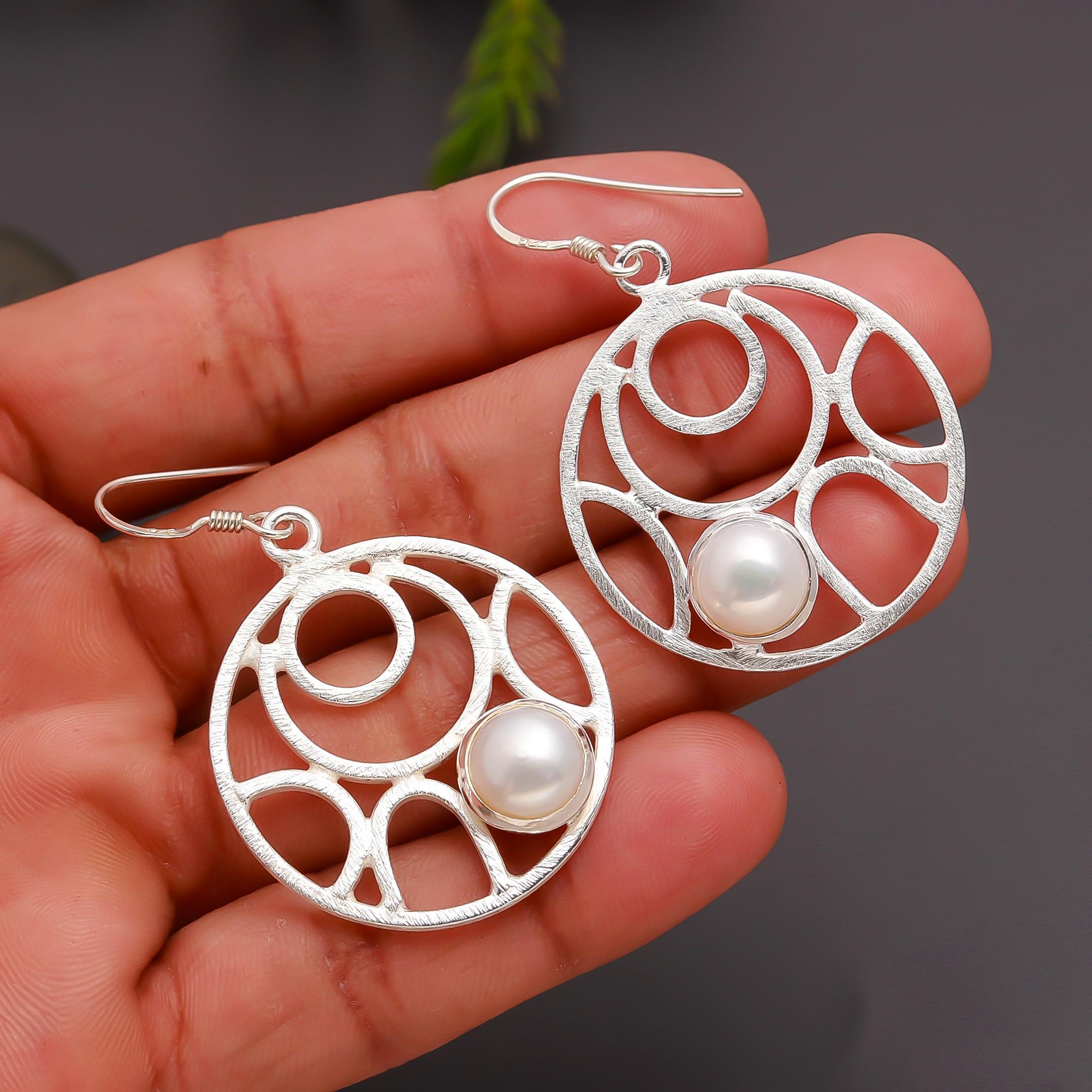 925 Silver Artistic Pearl Orbit Drop Earrings