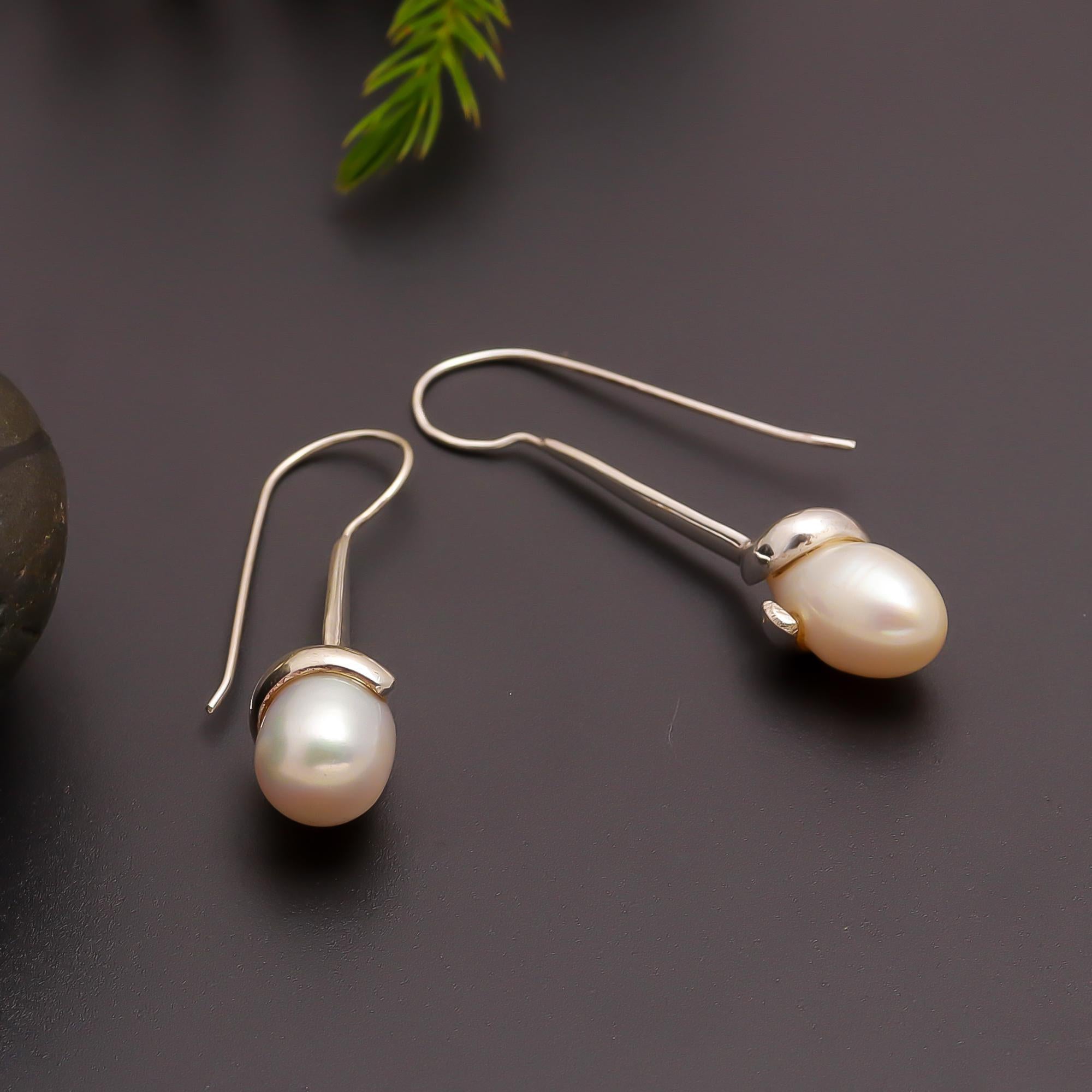 925 Silver Long Drop Pearl Earrings