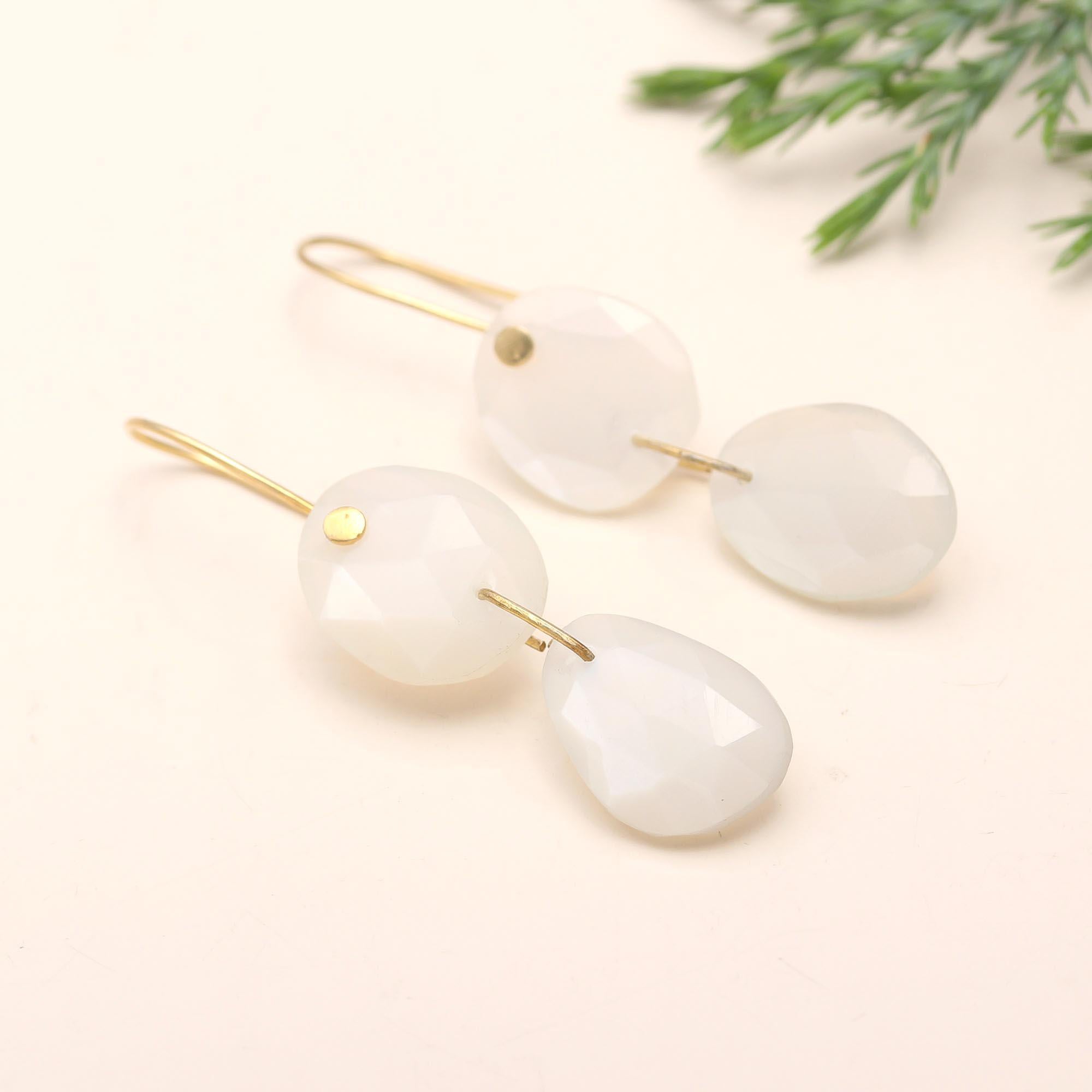 The Moonlit Drop: White Chalcedony Organic Earrings