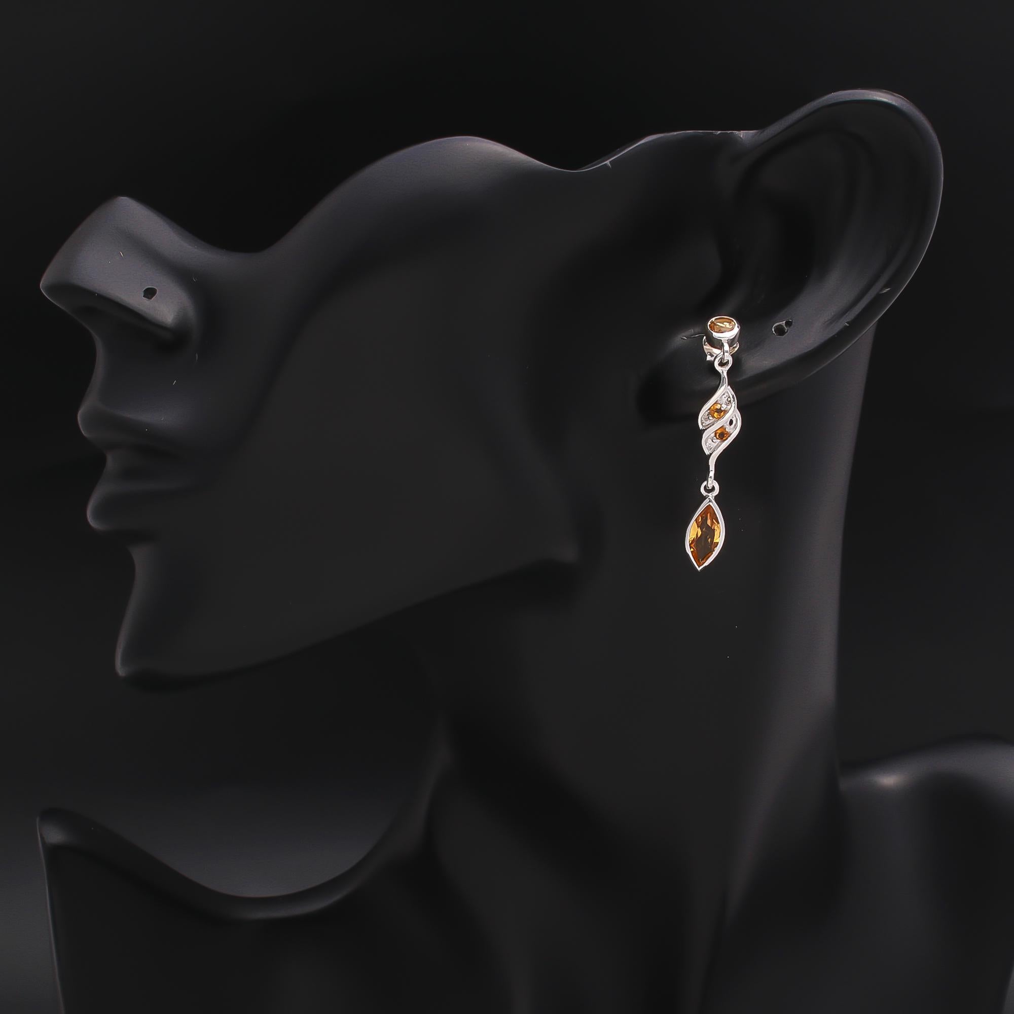 925 Silver Marquise-Cut Citrine Dangle Earrings