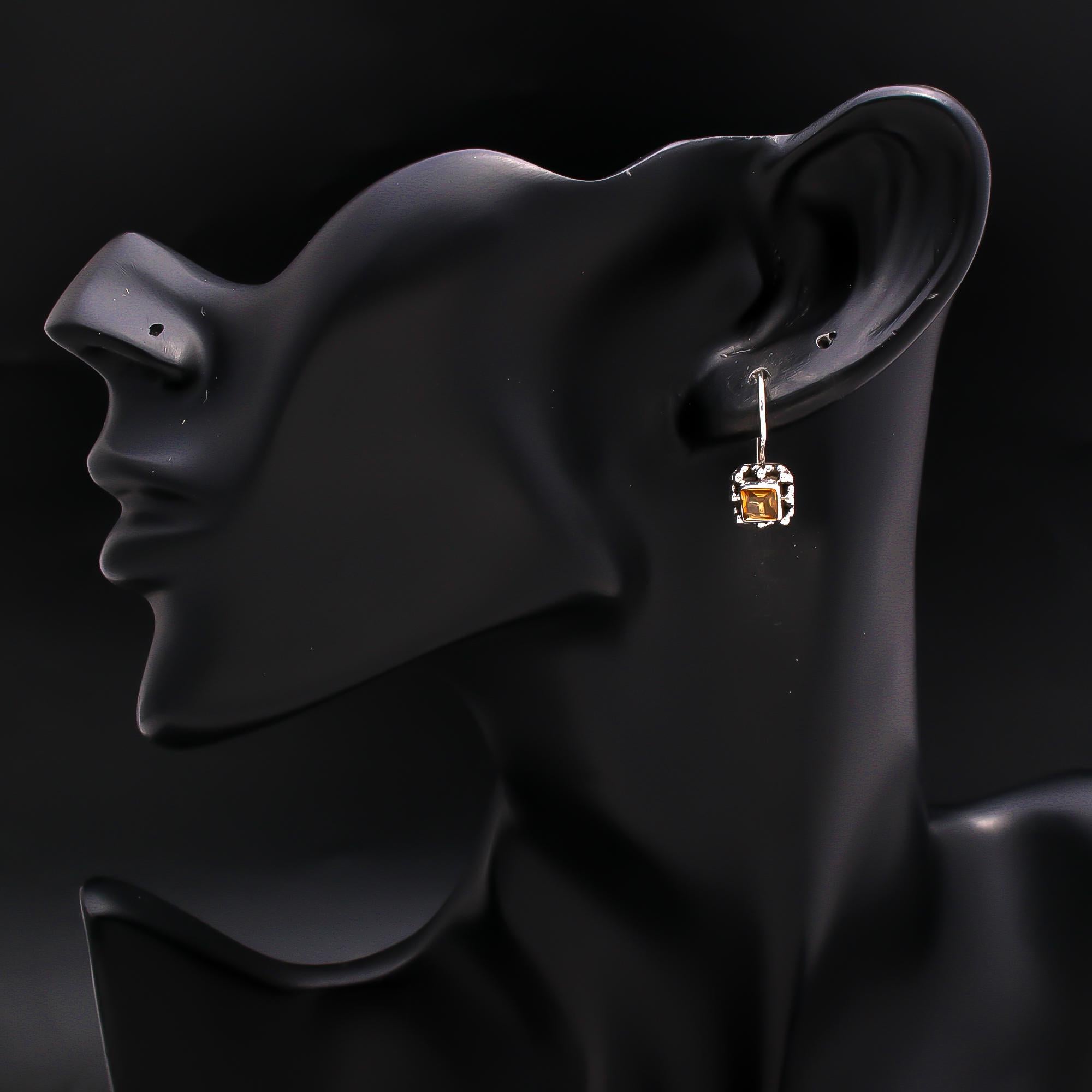 925 Silver Vintage Citrine Drop Earrings