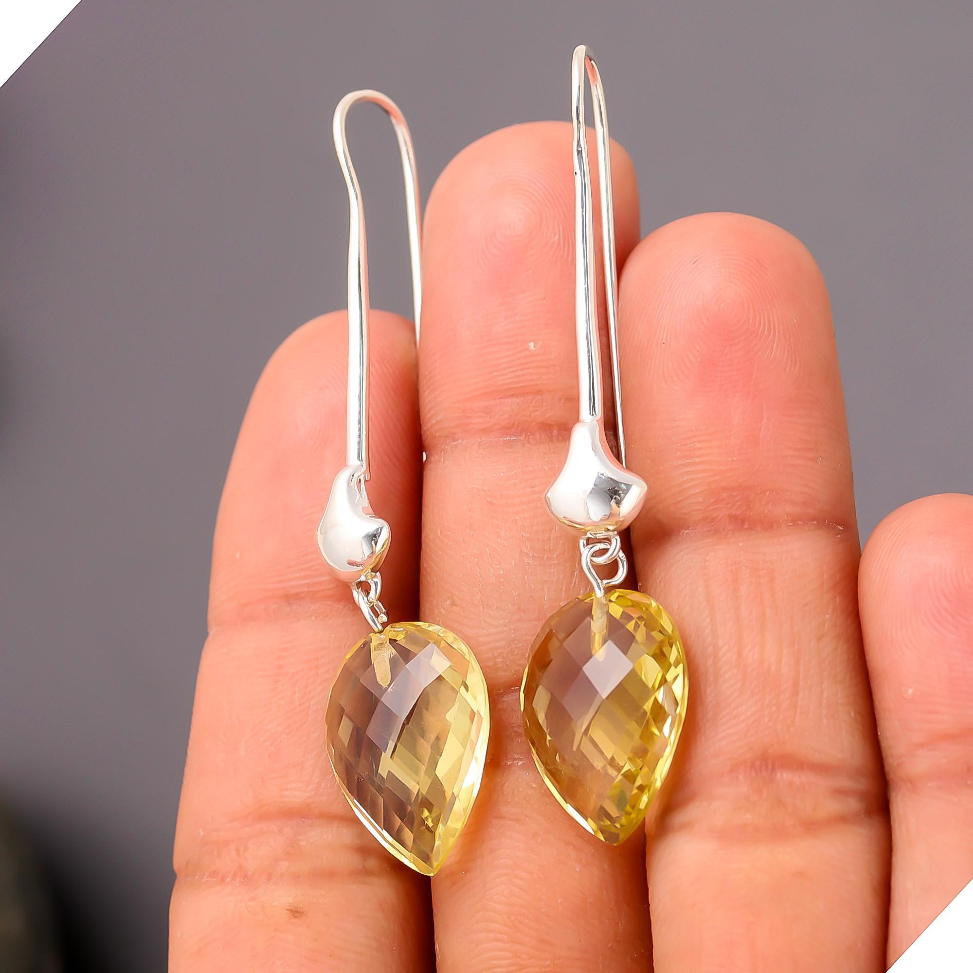 925 Silver Citrine Drop Earrings
