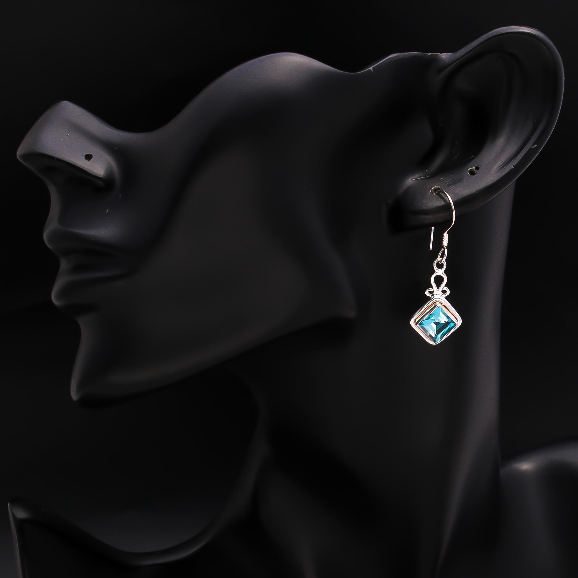 925 Silver Blue Topaz Drop Earrings