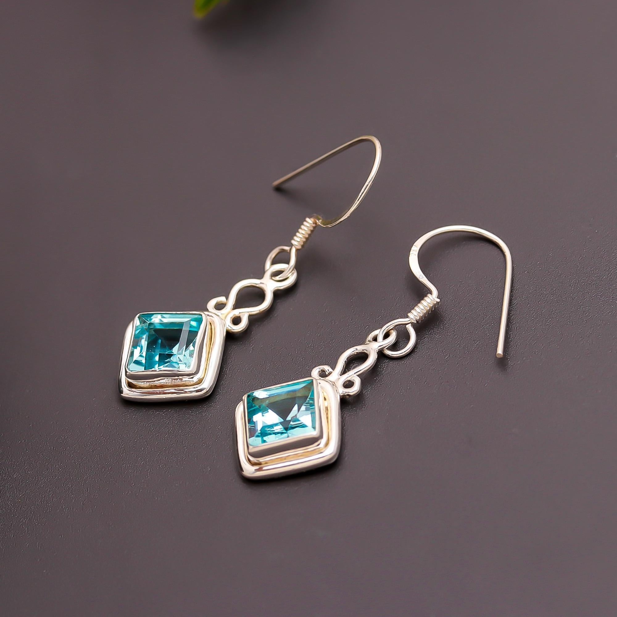 925 Silver Blue Topaz Drop Earrings