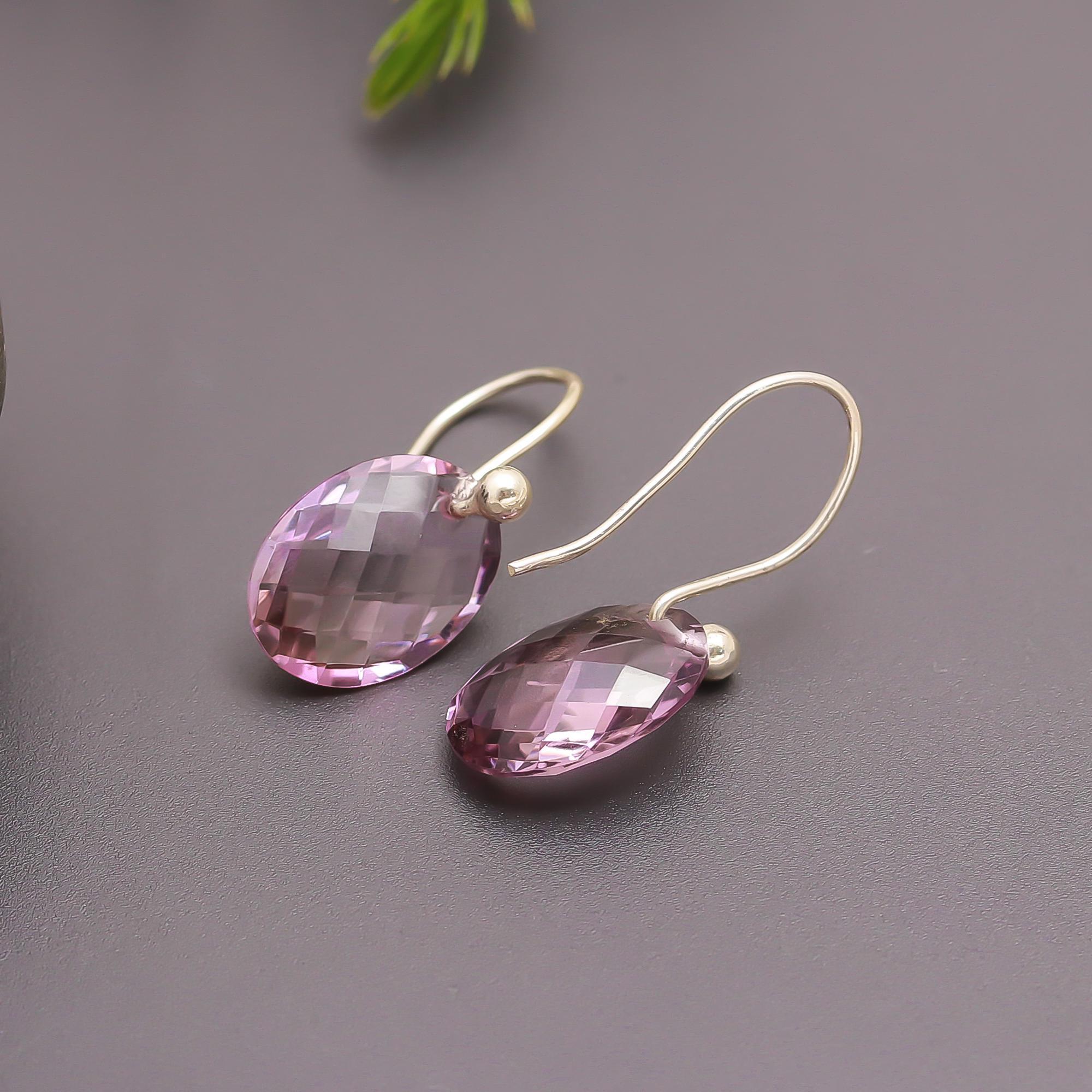 925 Silver Faceted Amethyst Oval Drop Earrings