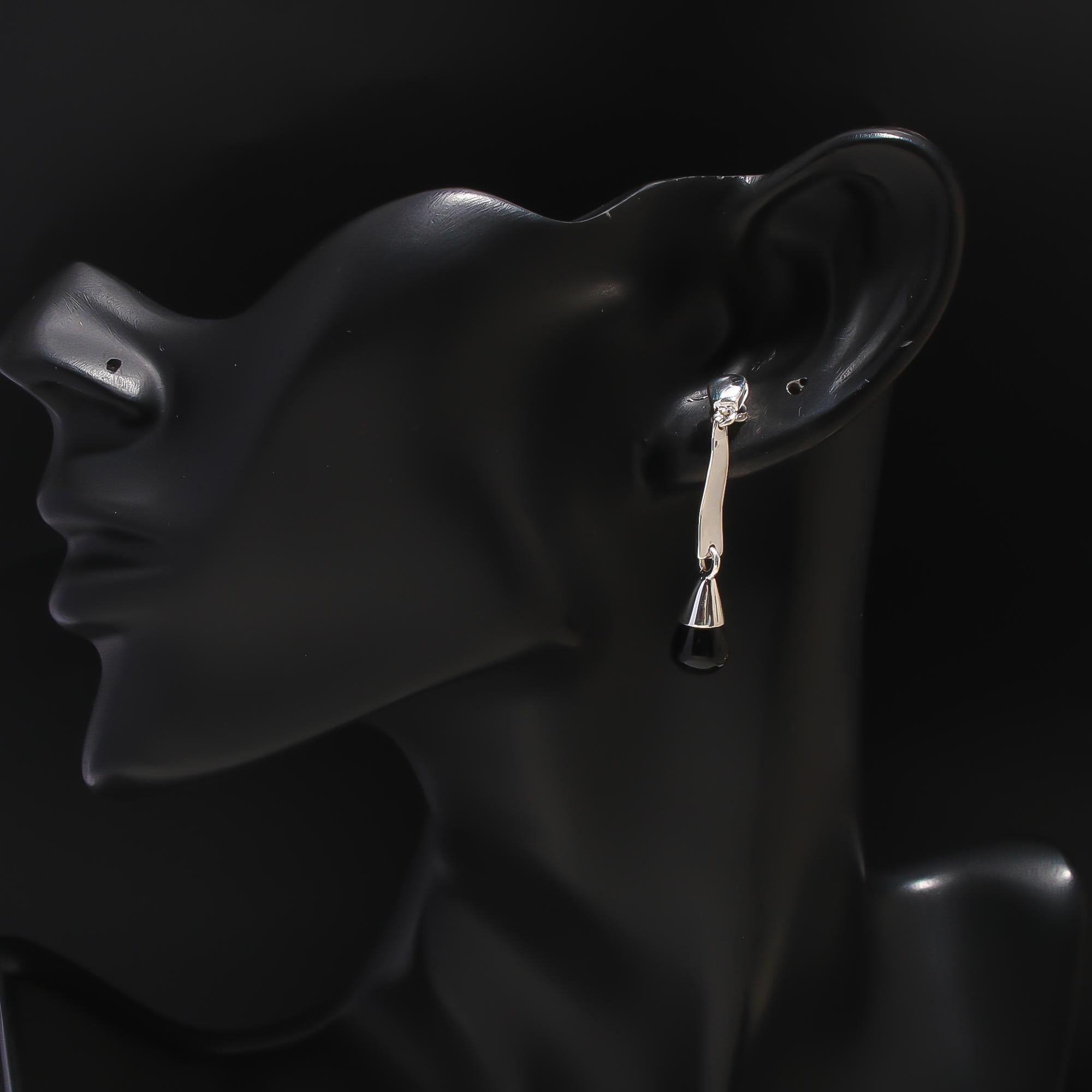 925 Silver Black Onyx Long Drop Earrings