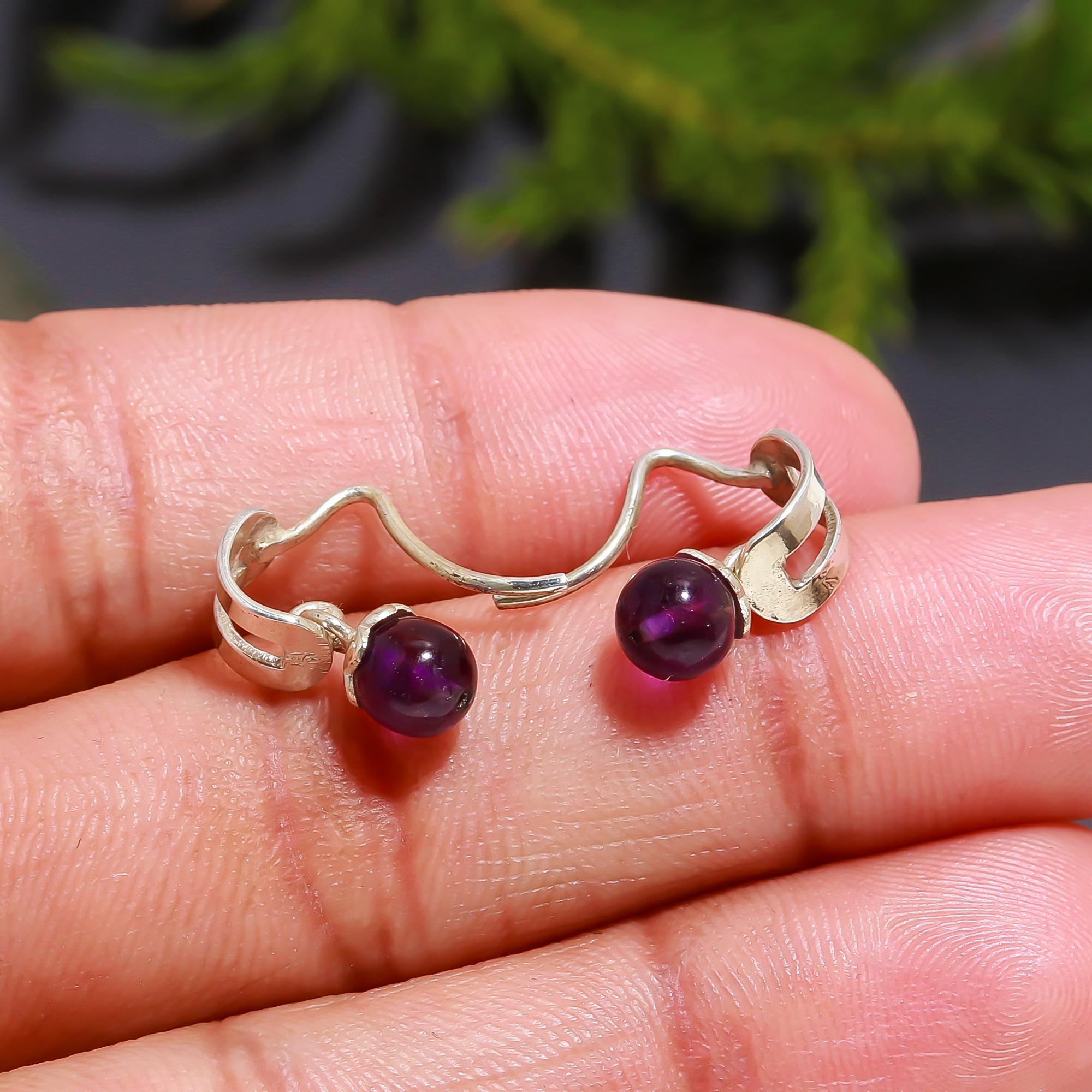 925 Silver Amethyst Dangle Bar Stud Earrings