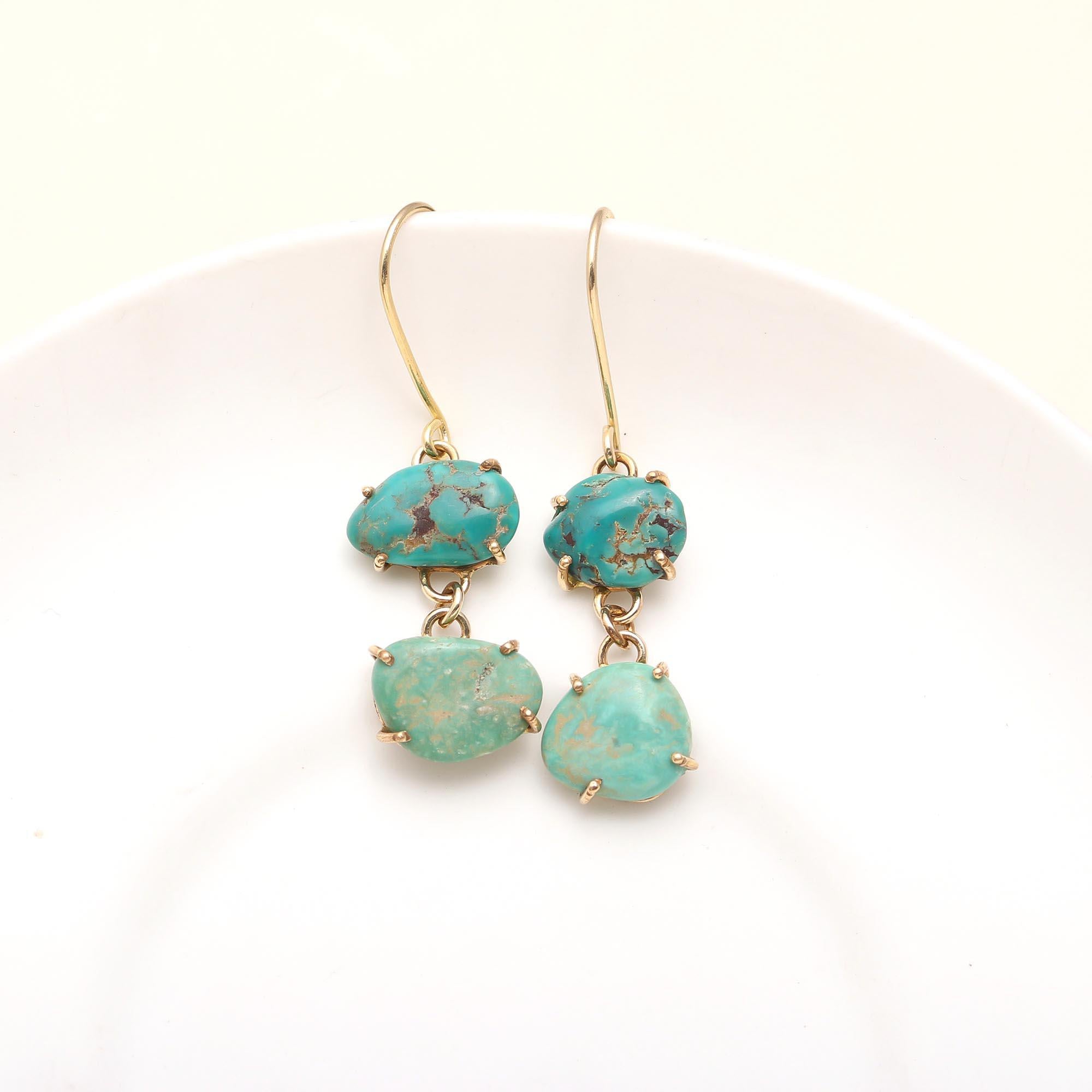 The Turquoise Pebble: Organic Double Stone Earrings
