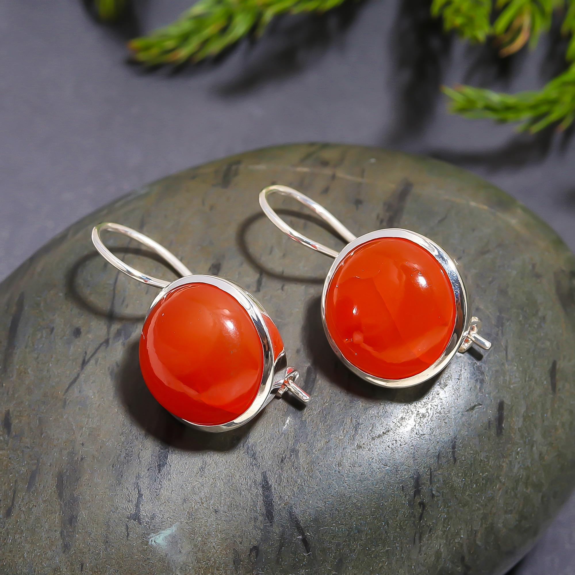 The Sunset Orbs: Carnelian & Silver Drop Earrings