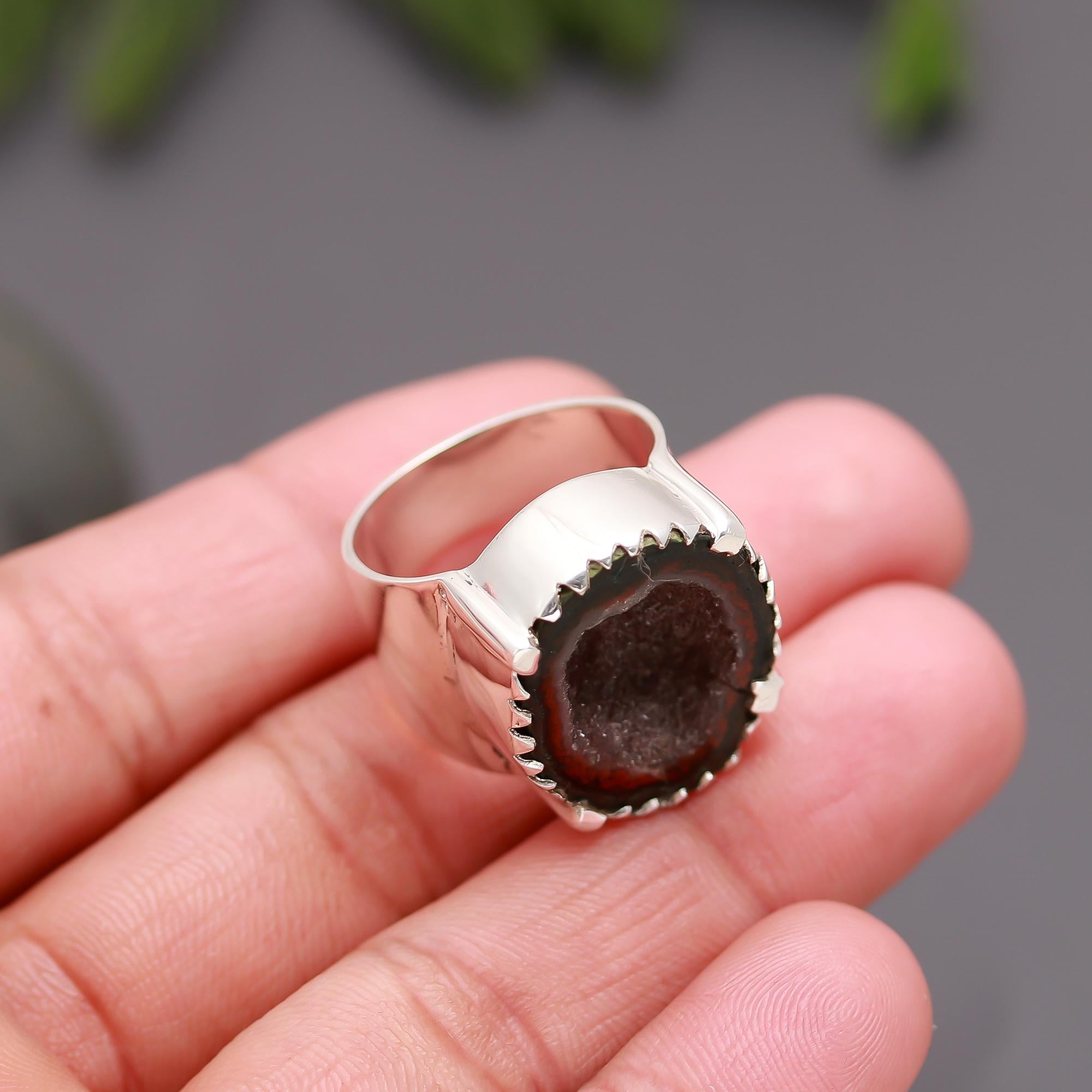 925 Silver Raw Geode Druzy Statement Ring