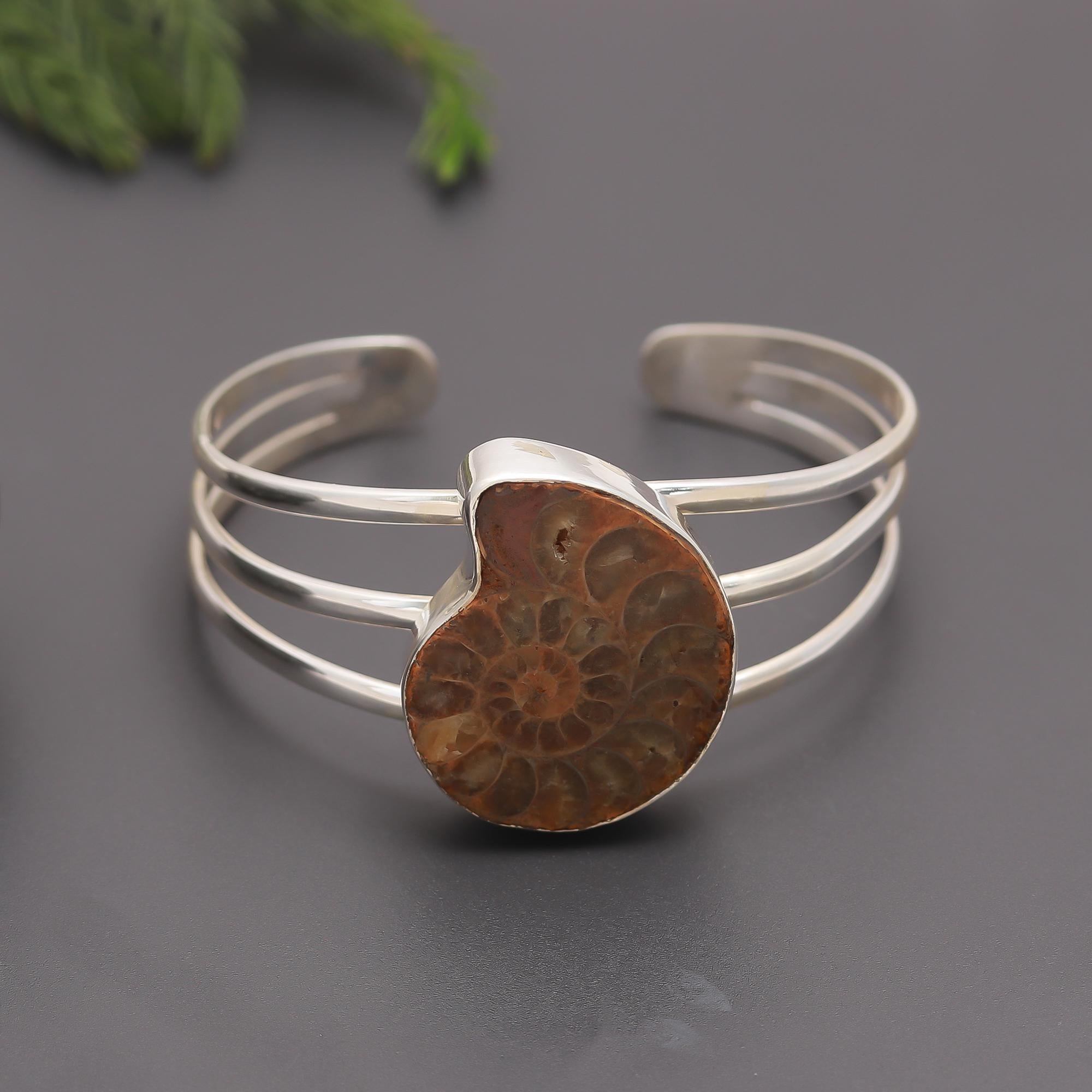 925 Silver Ammonite Fossil Statement Cuff Bracelet