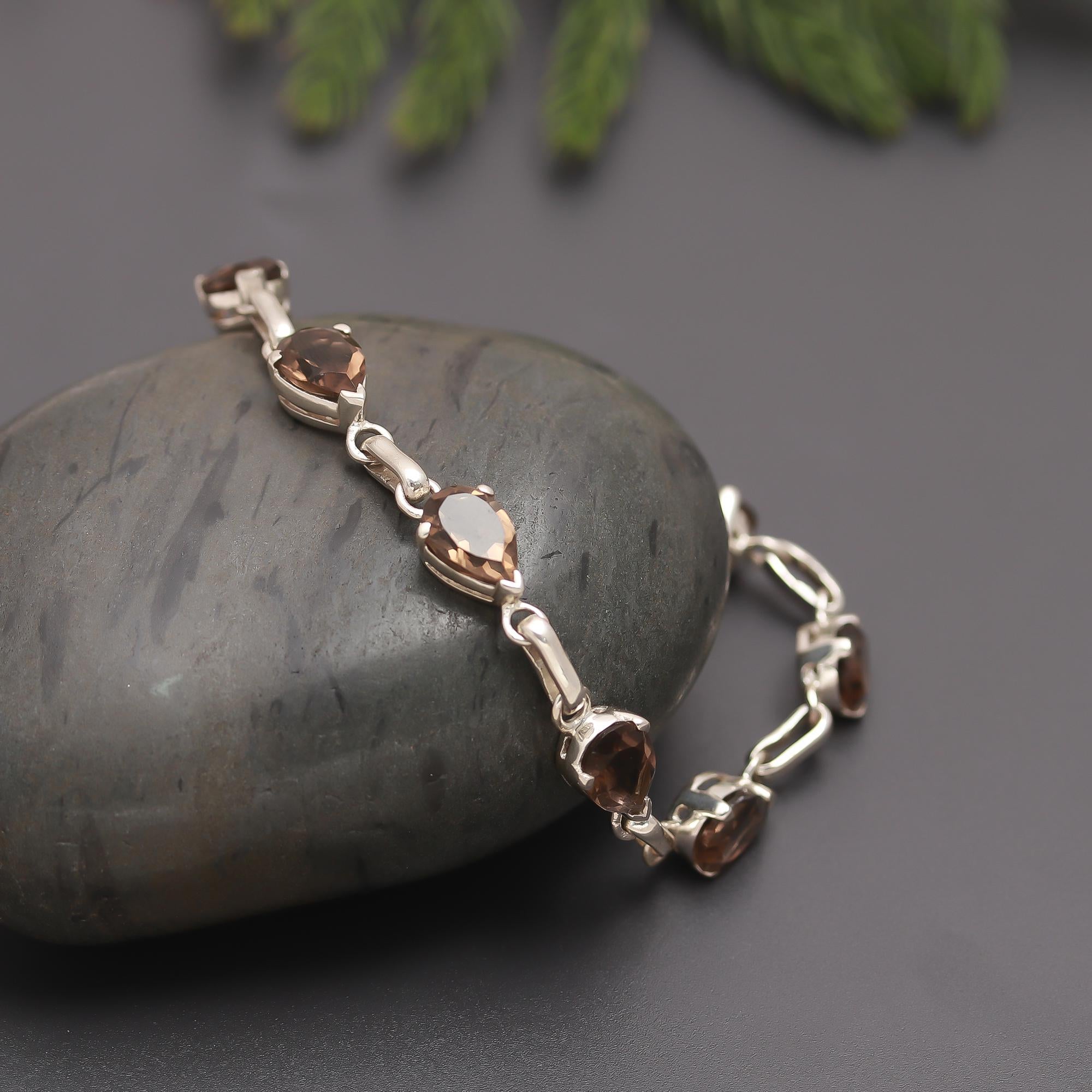 925 Silver Smoky Quartz Link Bracelet