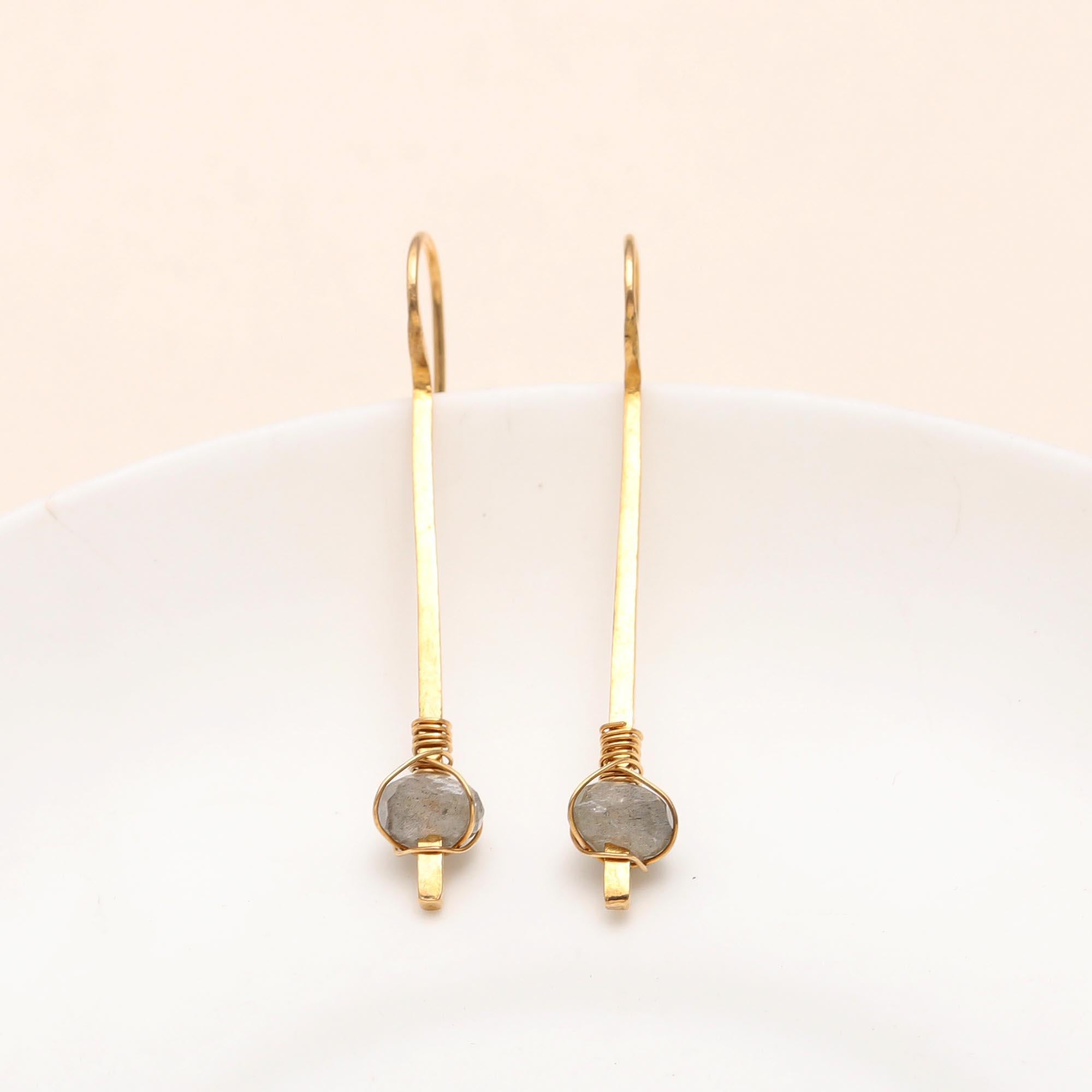 The Grey Mist: Labradorite & Gold Long Wire Earrings