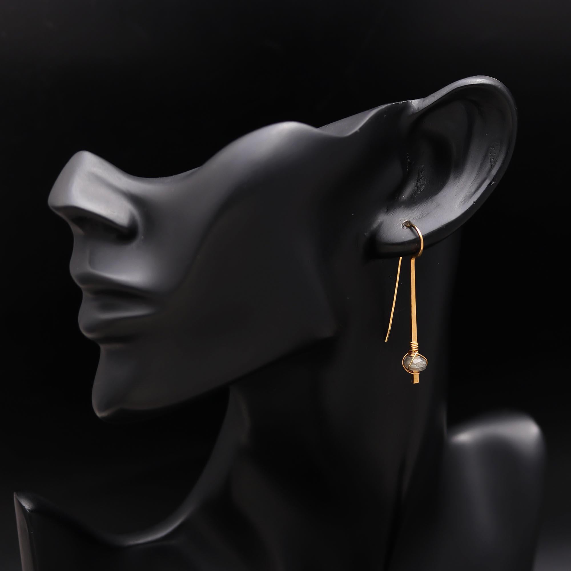 The Grey Mist: Labradorite & Gold Long Wire Earrings